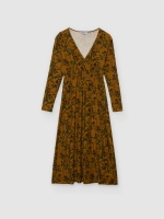 %Pto% Floral crossover midi dress camel front view