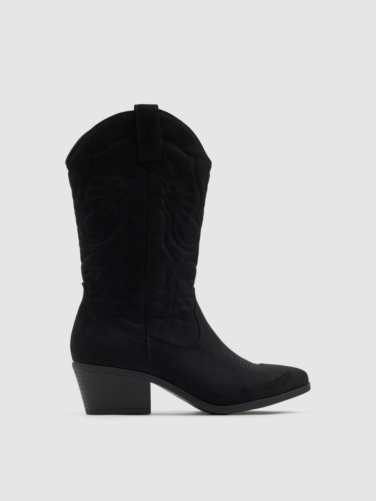 Cowboy ankle boot microfiber wide heel black