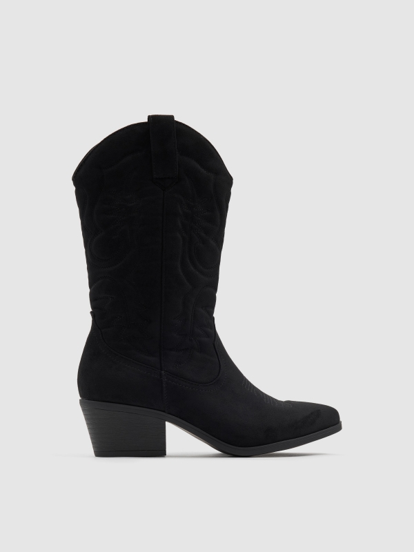 Cowboy ankle boot microfiber wide heel black