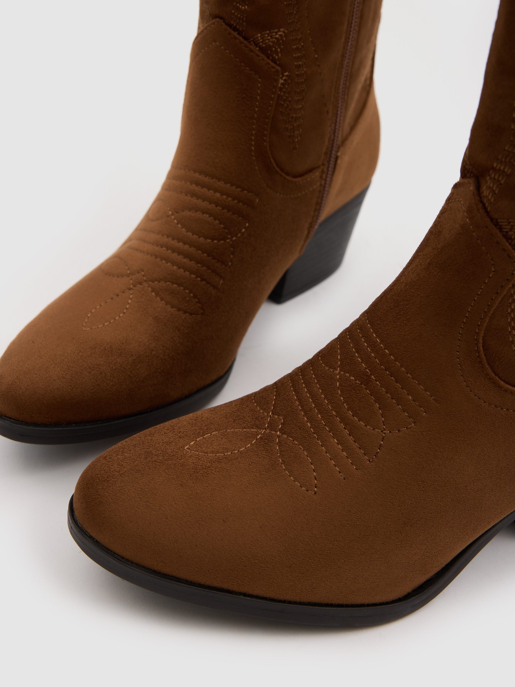 Cowboy ankle boot microfiber wide heel brown