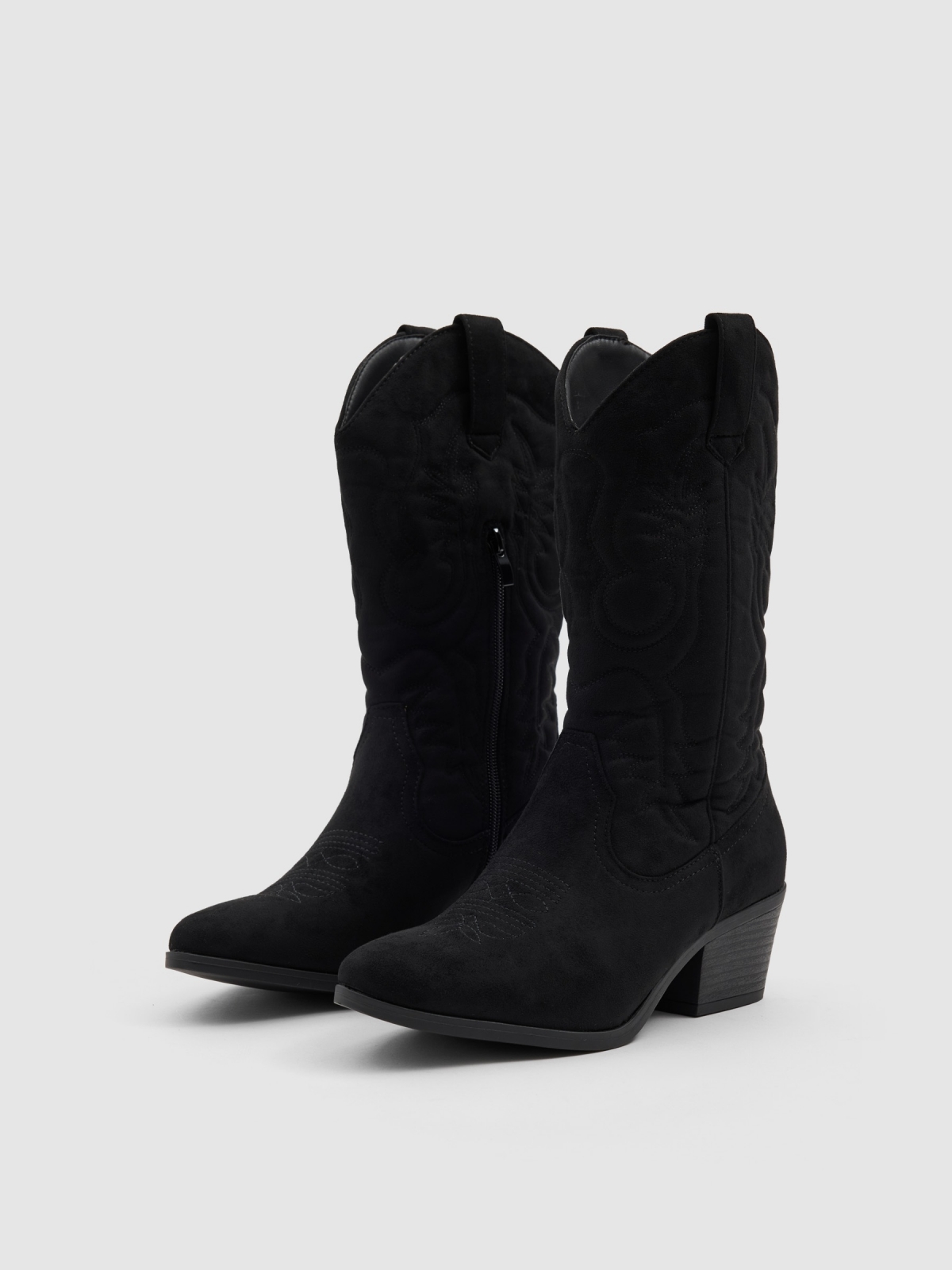 Cowboy ankle boot microfiber wide heel black 45º front view