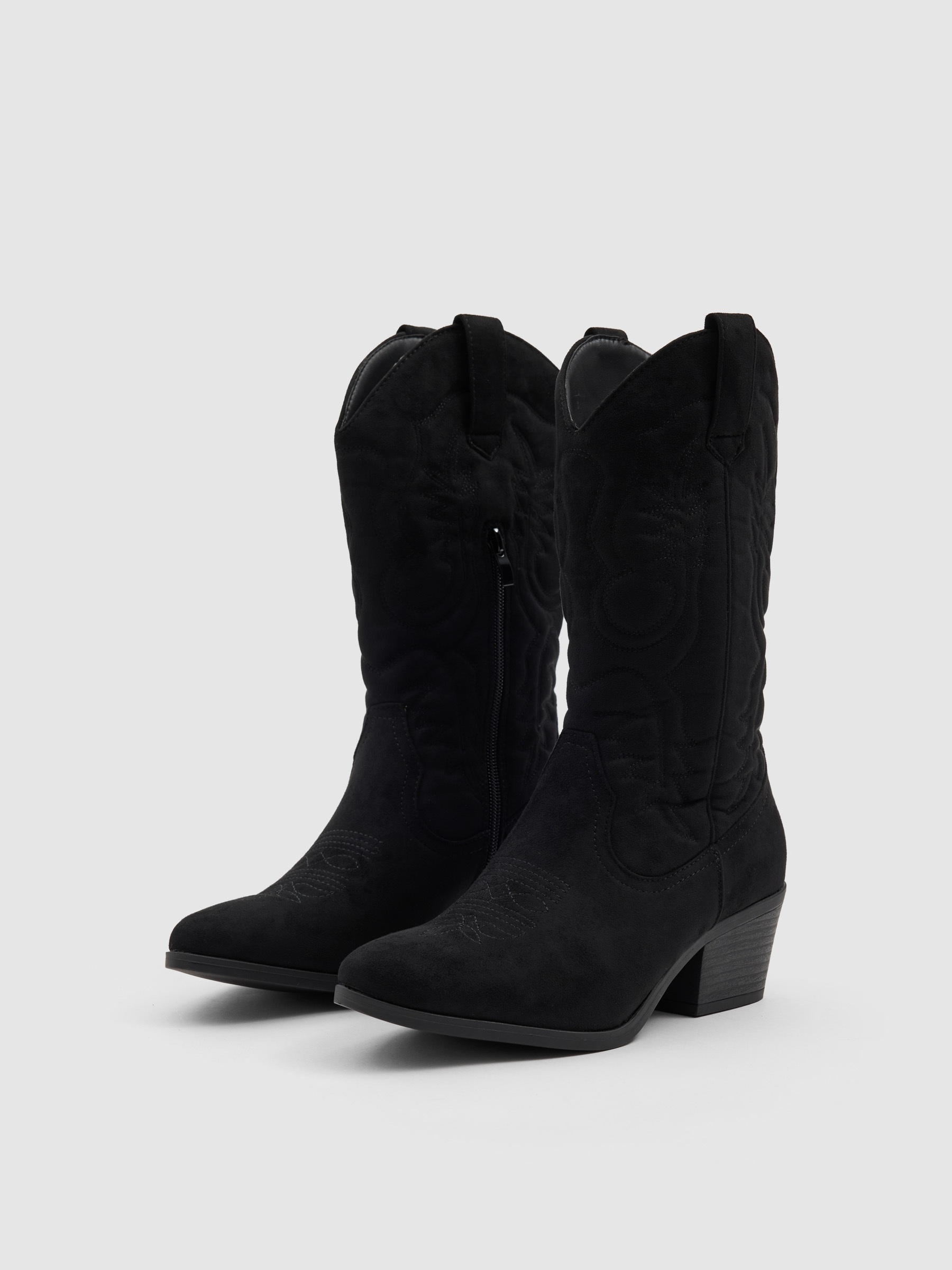Cowboy ankle boot microfiber wide heel black