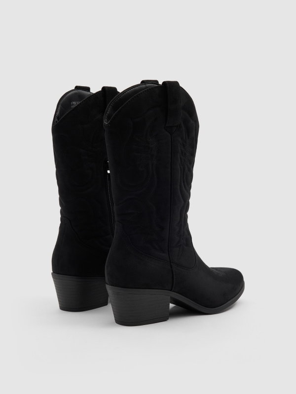Cowboy ankle boot microfiber wide heel black 45º back view