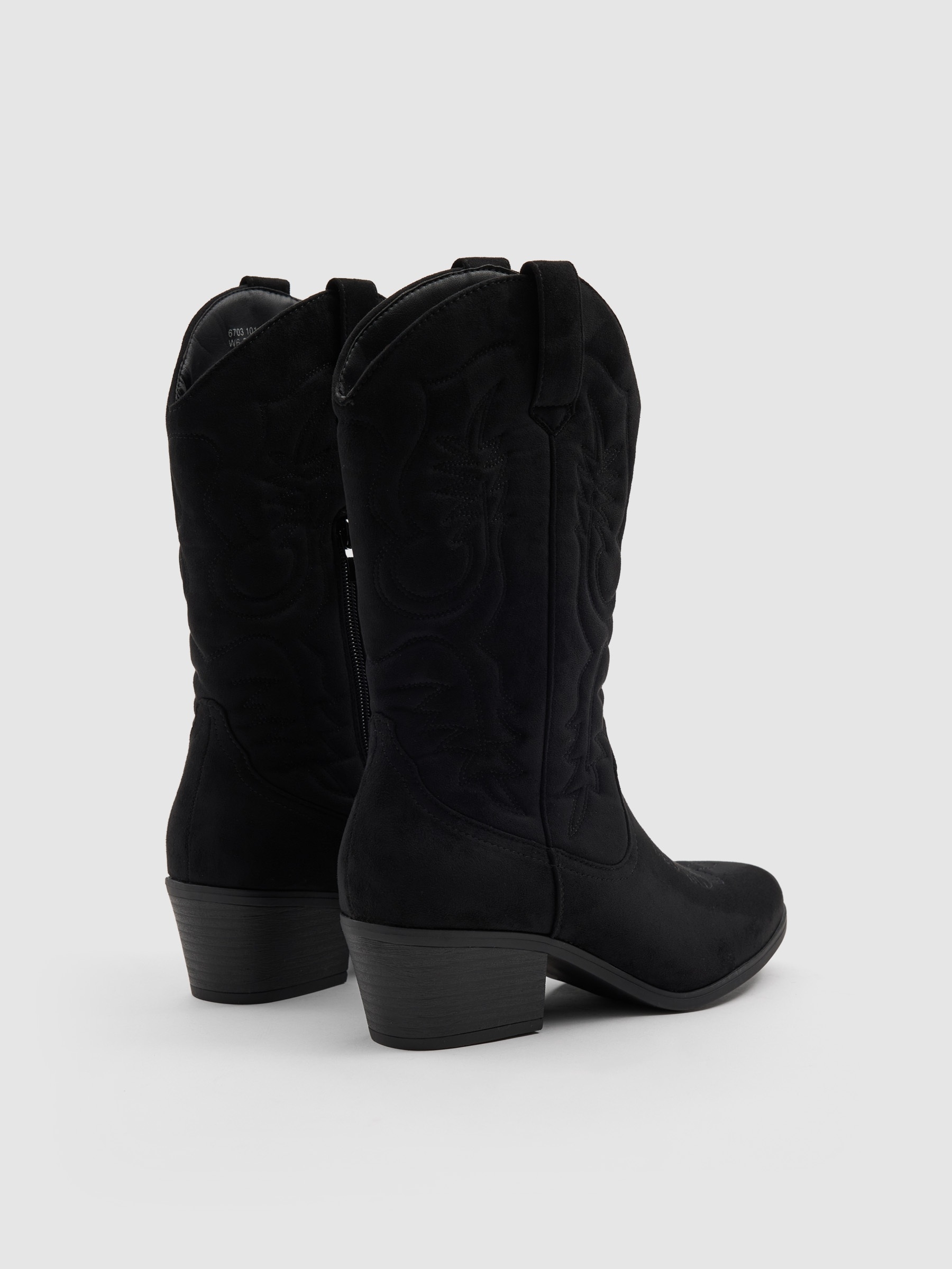 Cowboy ankle boot microfiber wide heel black