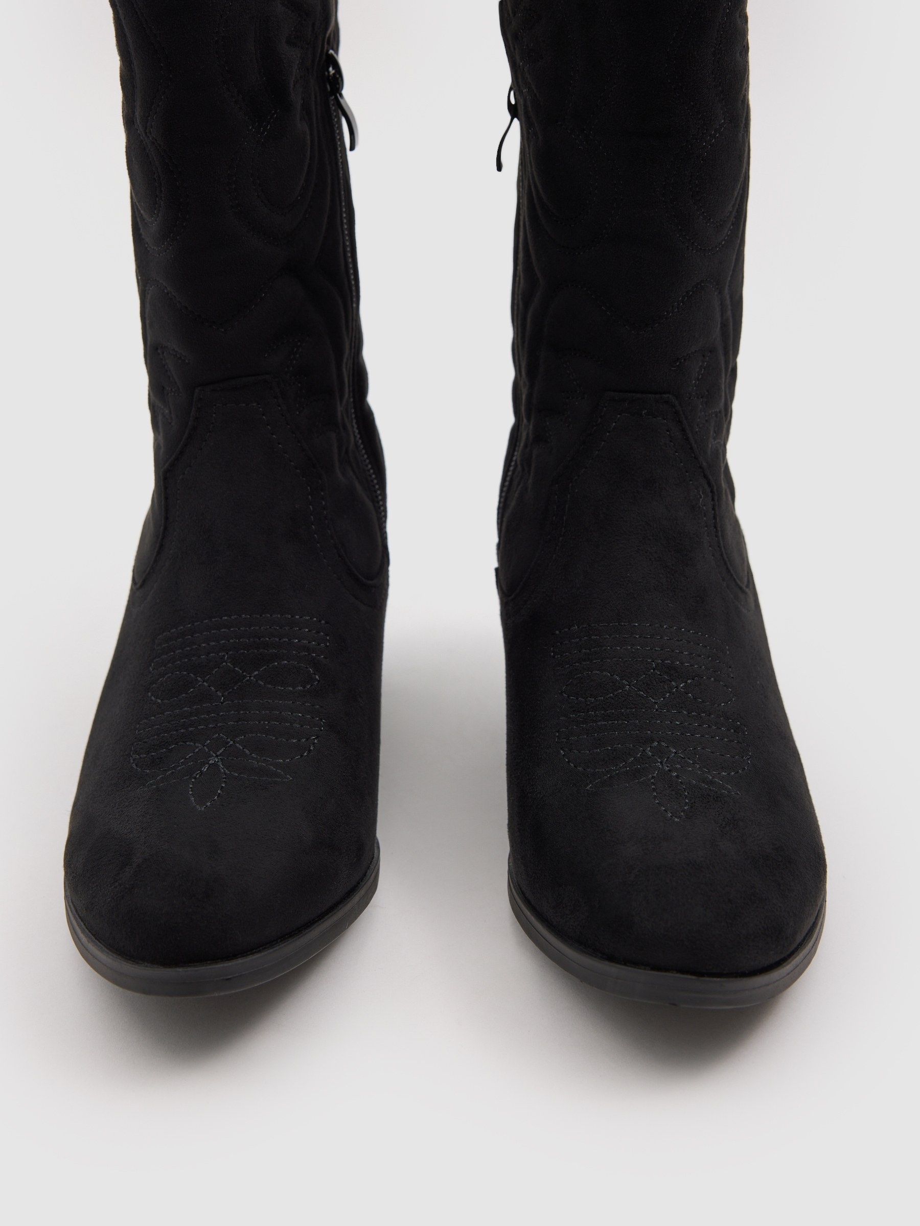 Cowboy ankle boot microfiber wide heel black