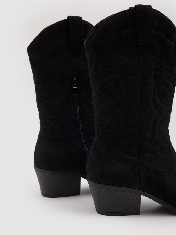 Cowboy ankle boot microfiber wide heel black detail view