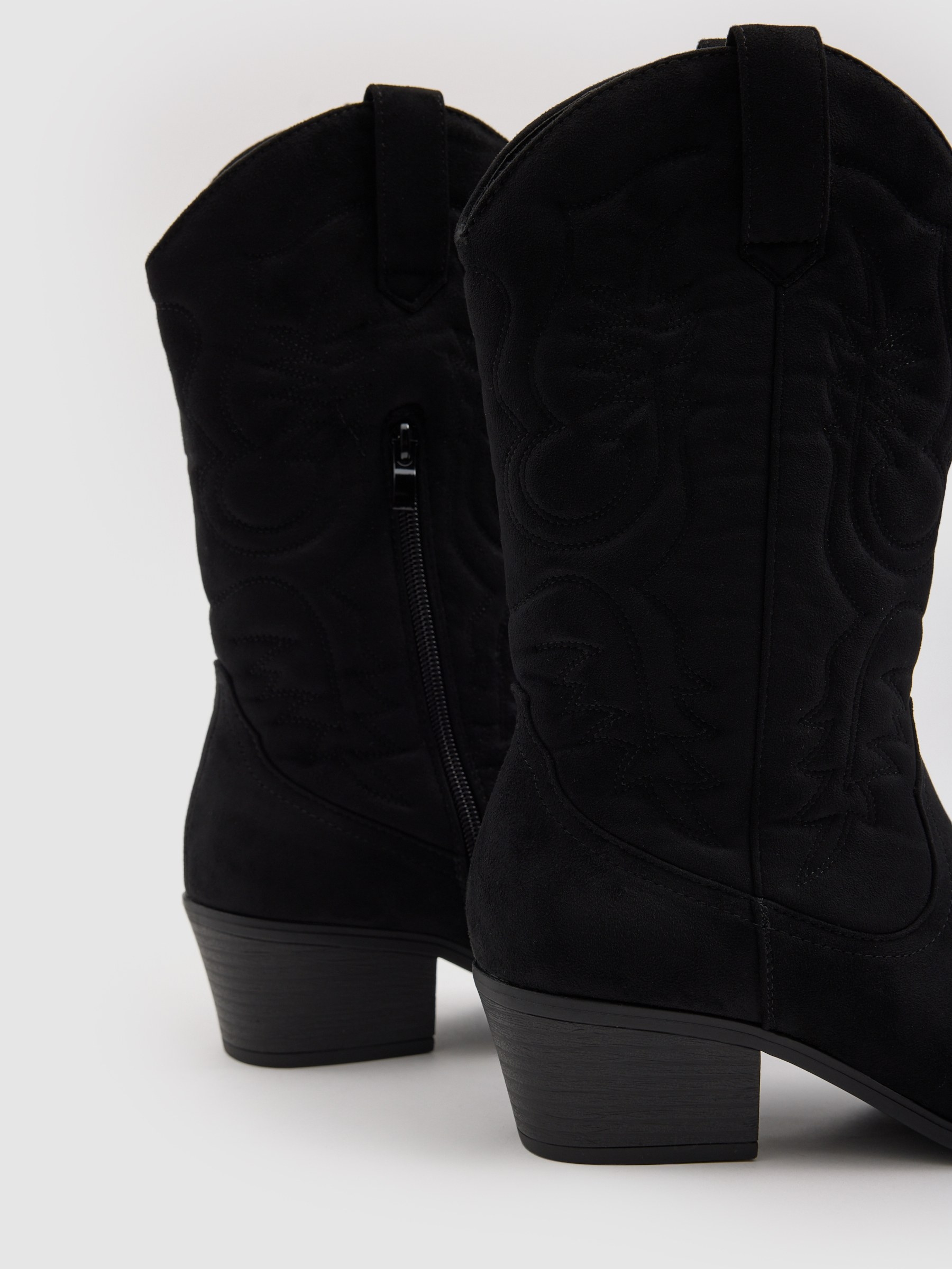 Cowboy ankle boot microfiber wide heel black