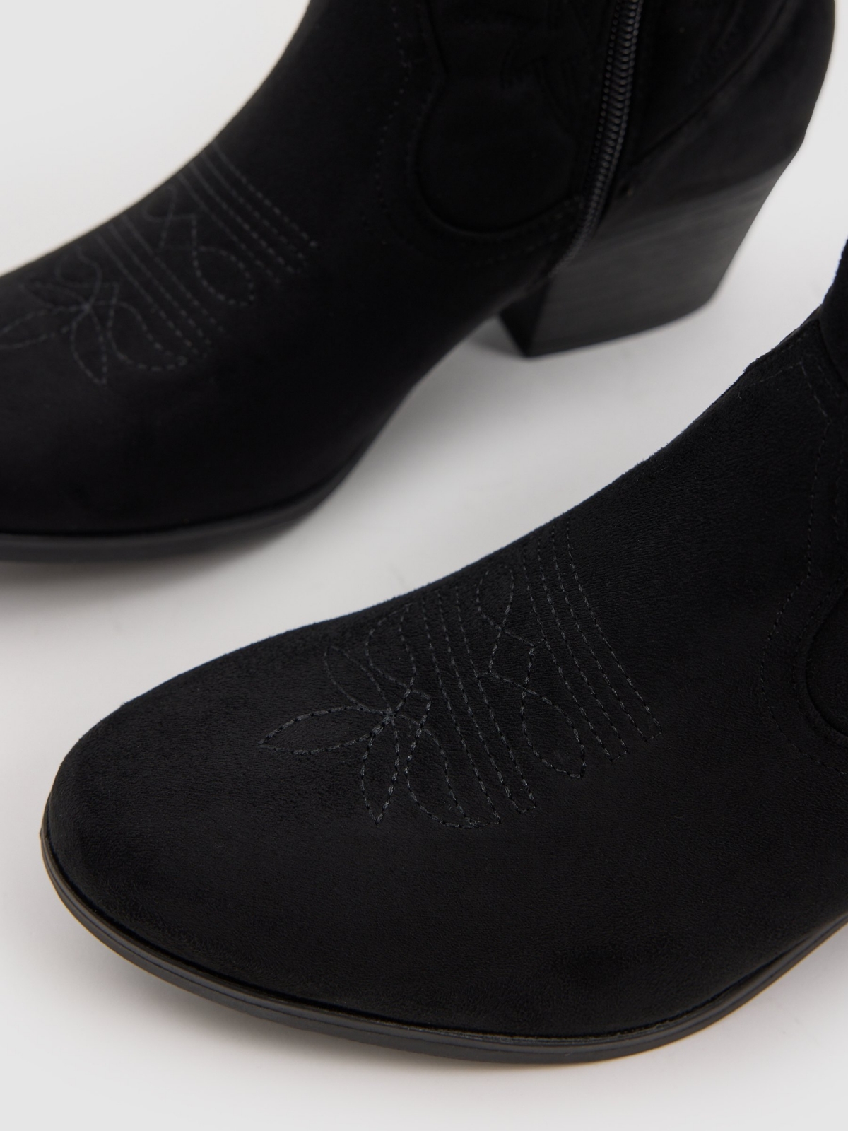 Cowboy ankle boot microfiber wide heel black detail view