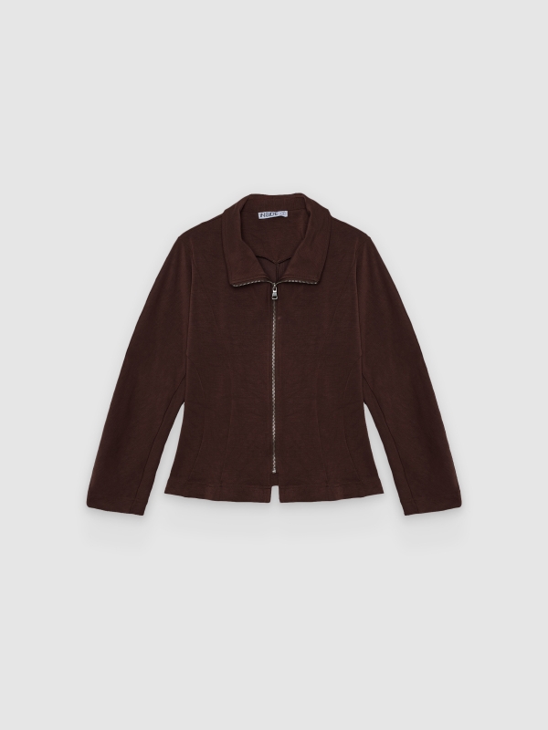  Slim jacket with raised collar chocolate front view