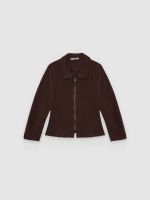 %Pto% Chaqueta slim cuello subido chocolate vista frontal