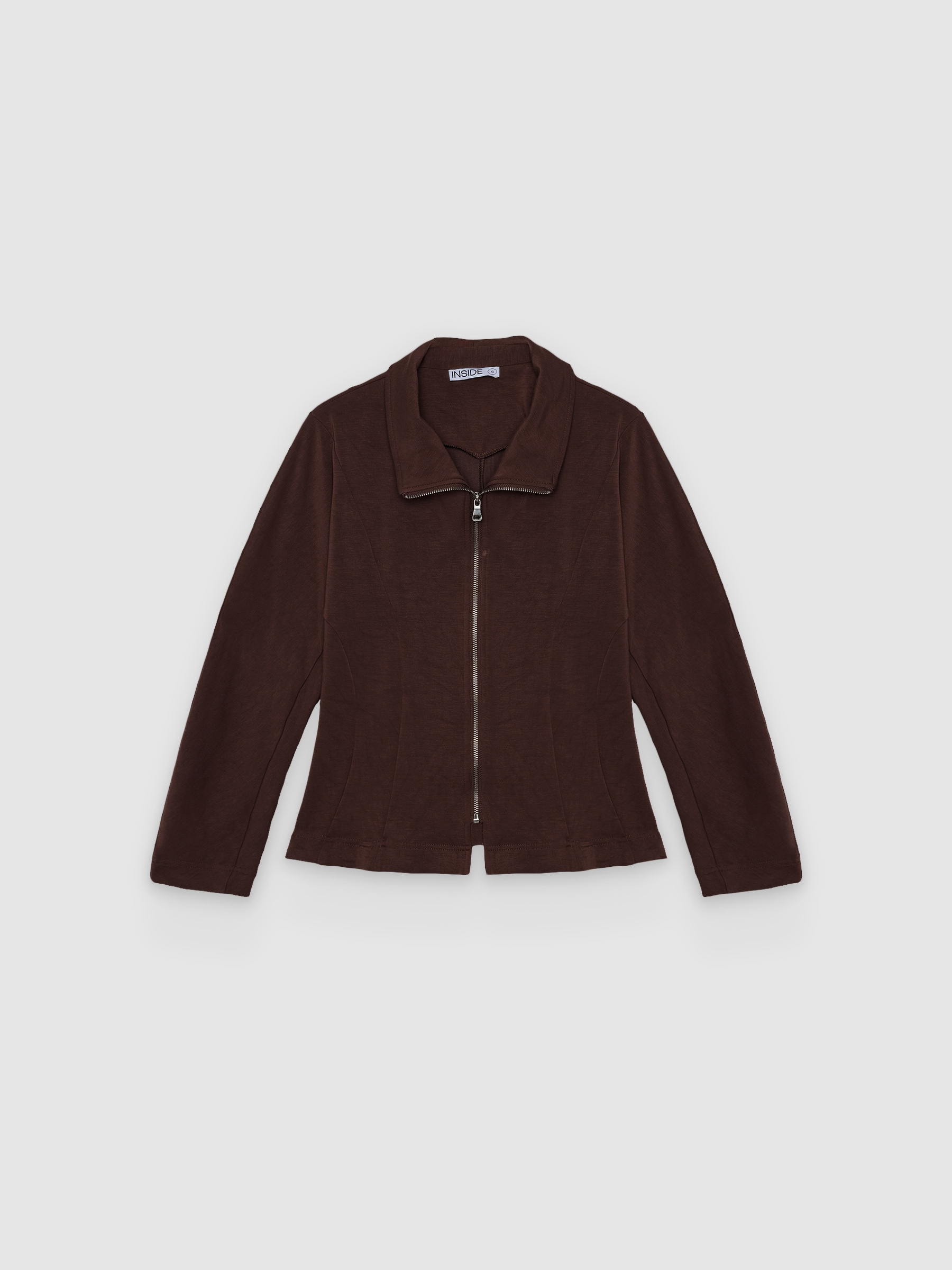  Slim jacket with raised collar chocolate front view