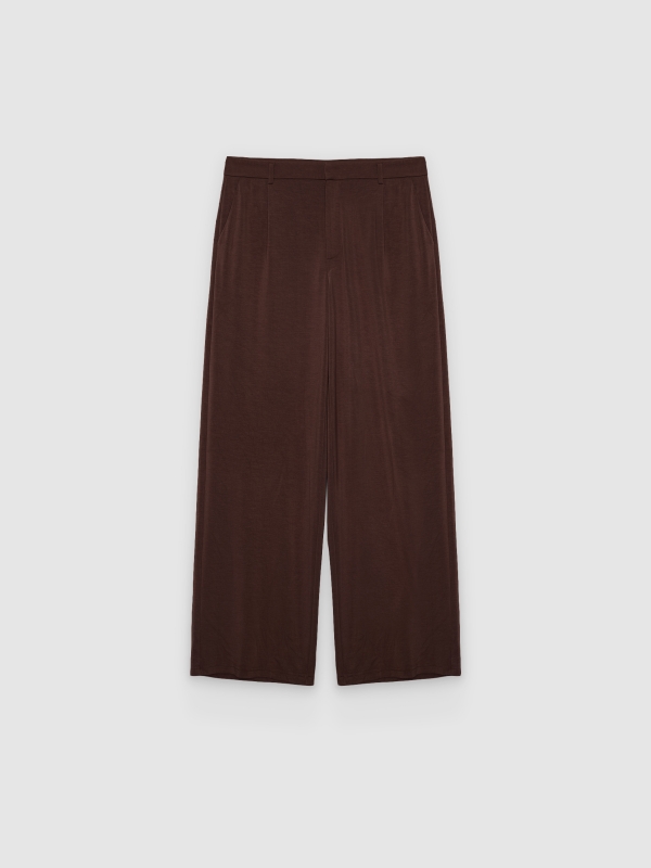  Fluid viscose trousers chocolate front view