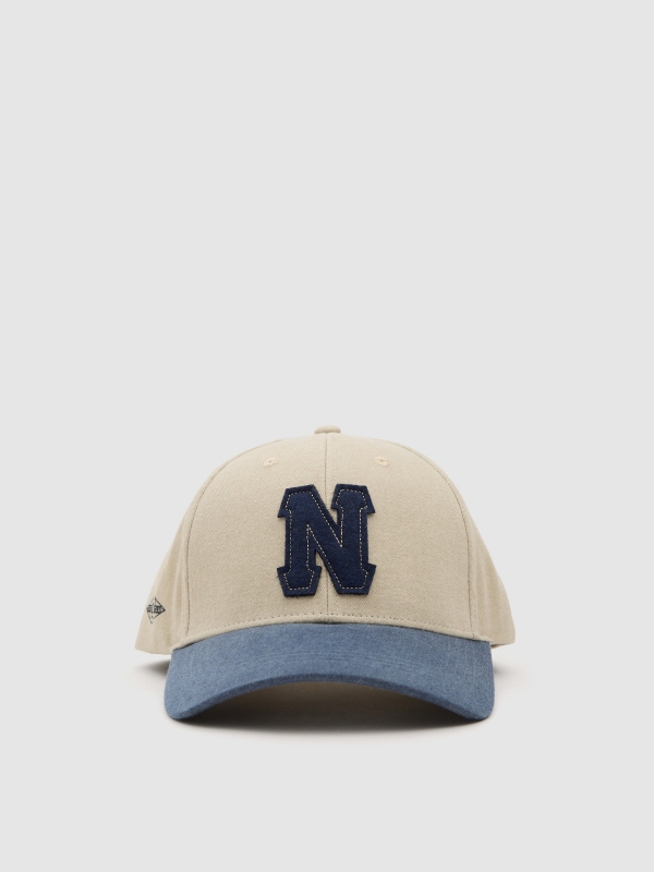 Two-tone baseball cap with embroidered logo beige 45º front view