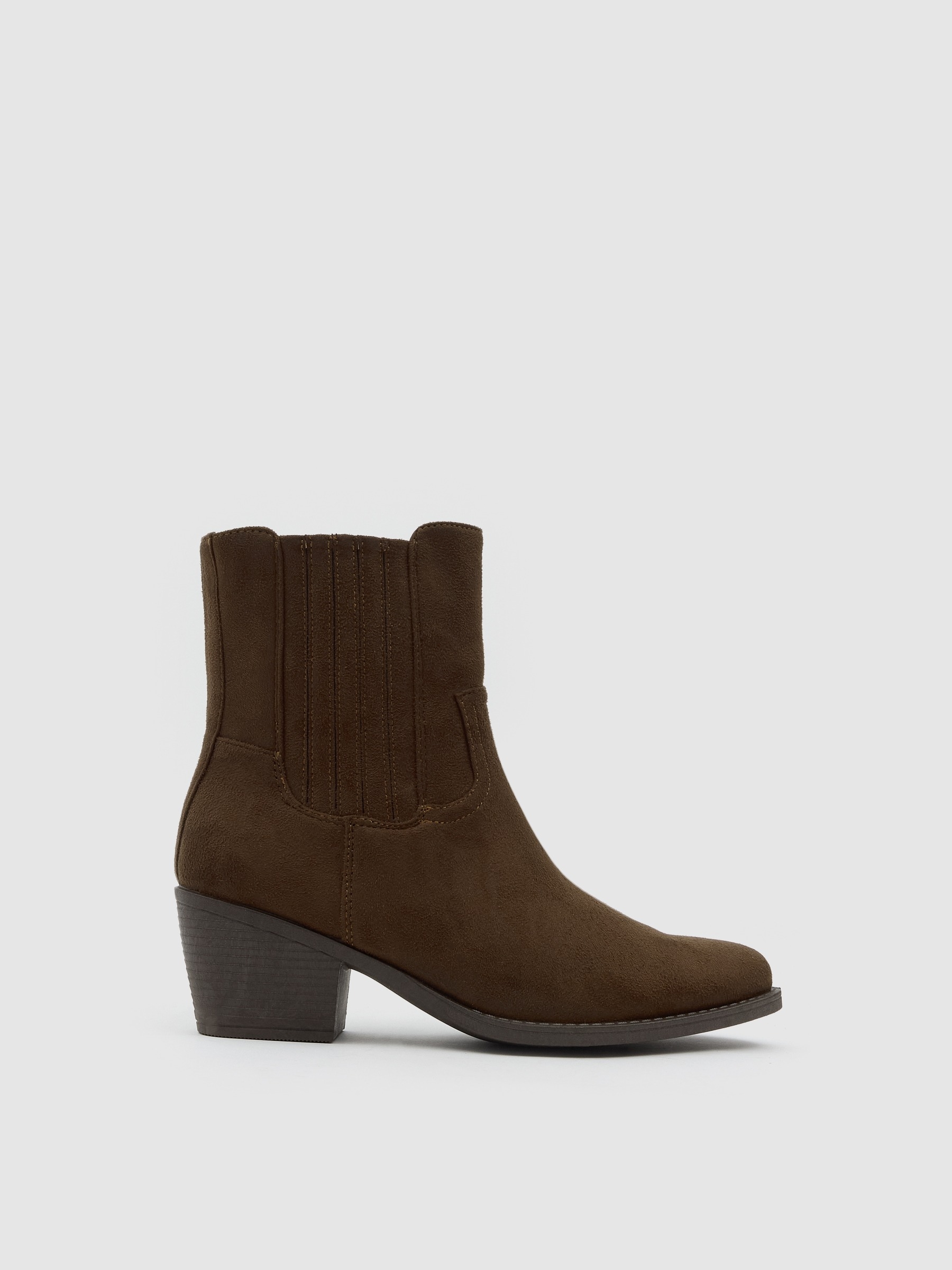 Elastic cowboy ankle boot wide heel brown
