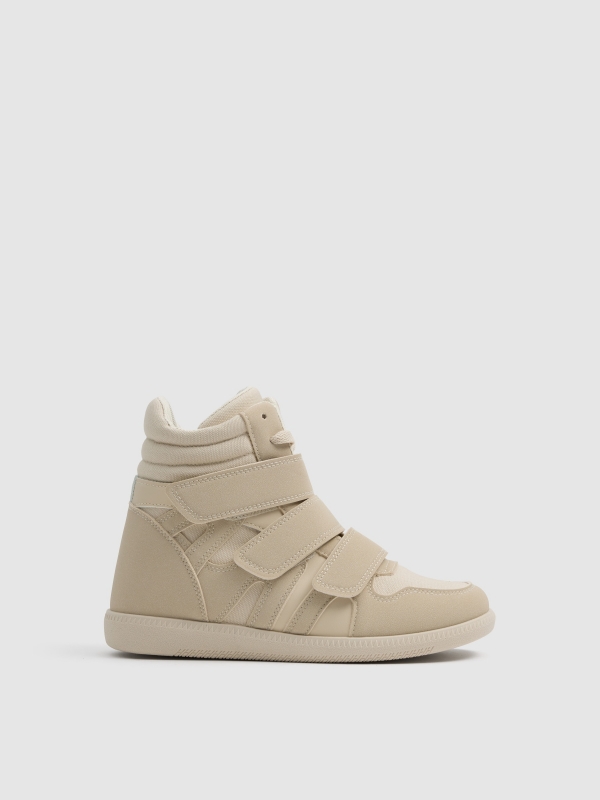 Sports wedge ankle boot with Velcro straps beige