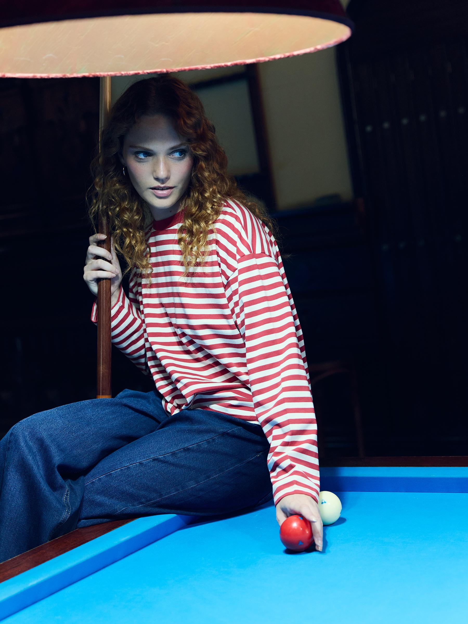 Striped long-sleeve shirt carmine middle front view