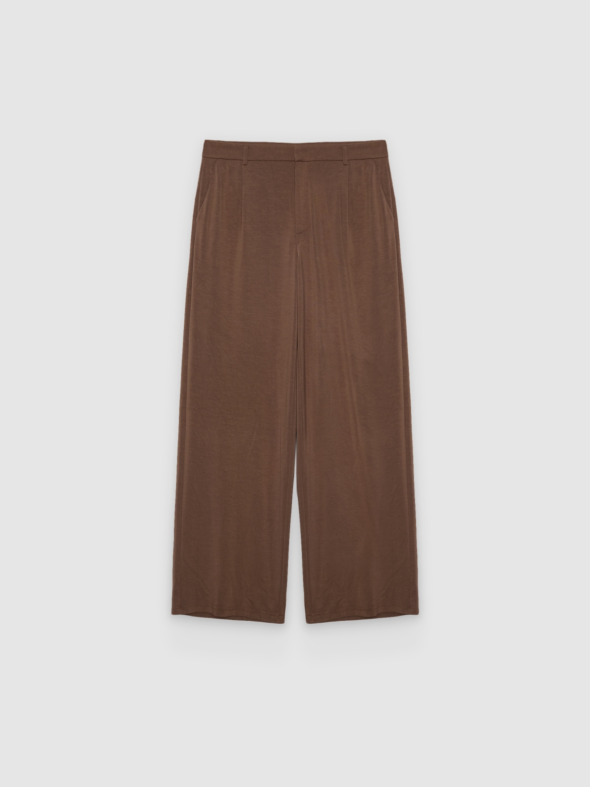 %Pto% Fluid viscose trousers taupe front view