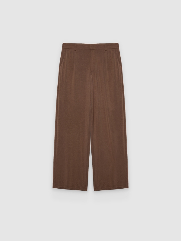  Calça fluida de viscose taupe vista frontal