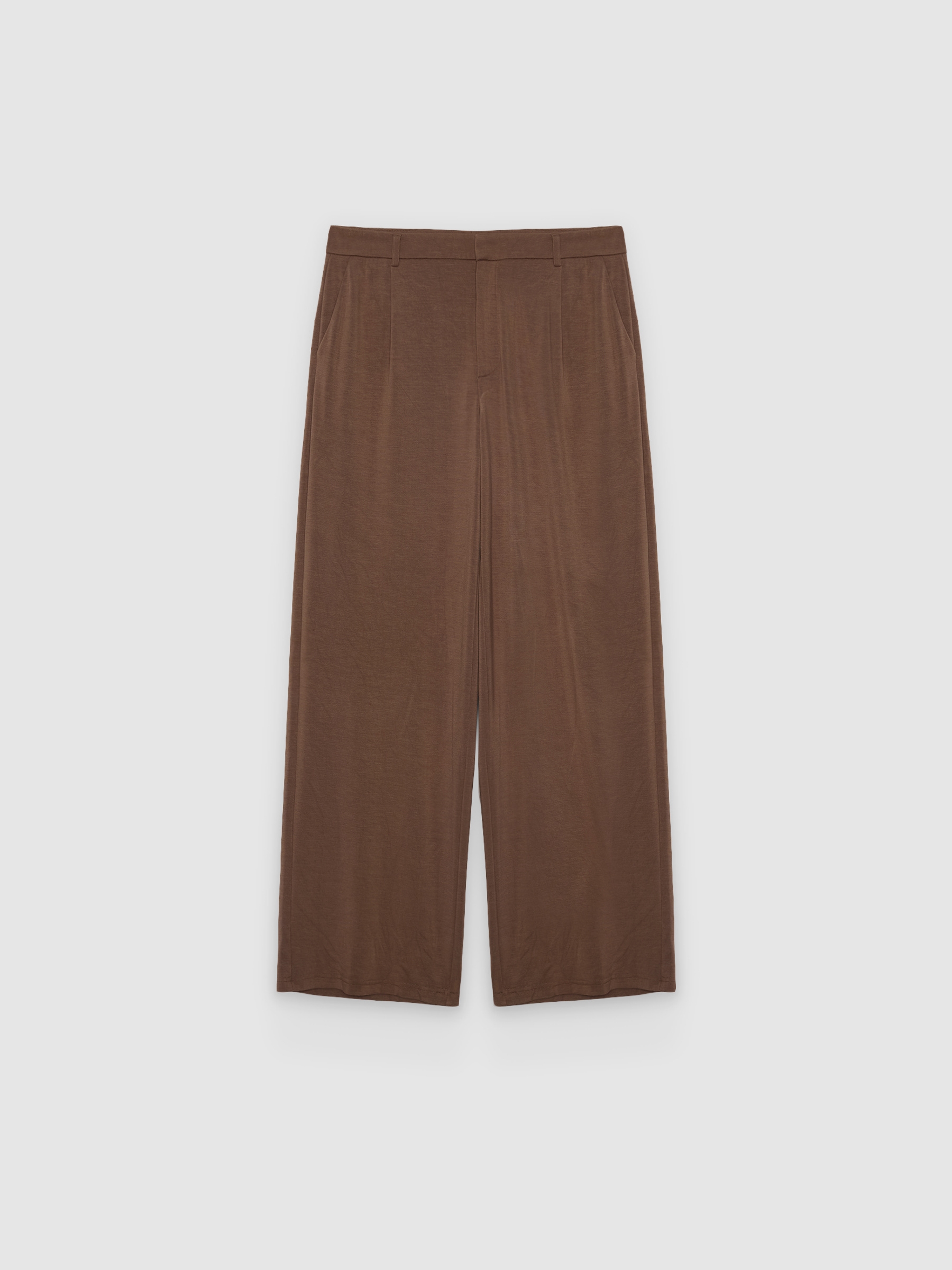  Fluid viscose trousers taupe front view