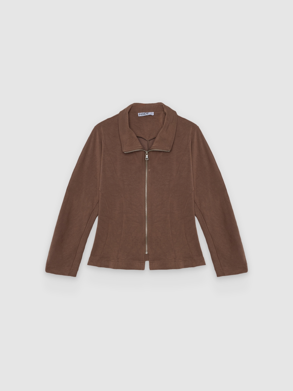 %Pto% Slim jacket with raised collar taupe front view
