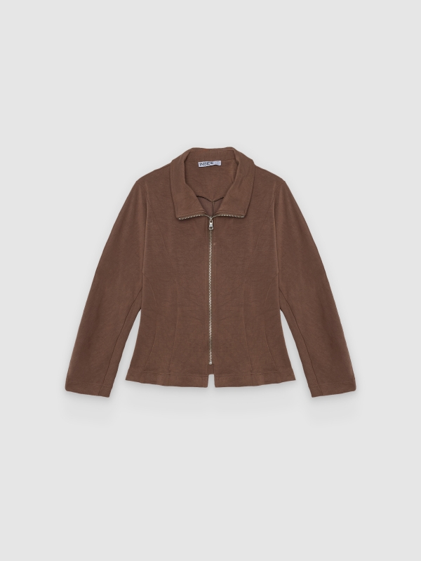  Chaqueta slim cuello subido taupe vista frontal