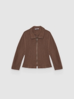 %Pto% Slim jacket with raised collar taupe front view