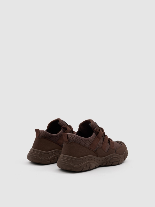 Brown nylon running sneakers brown 45º back view