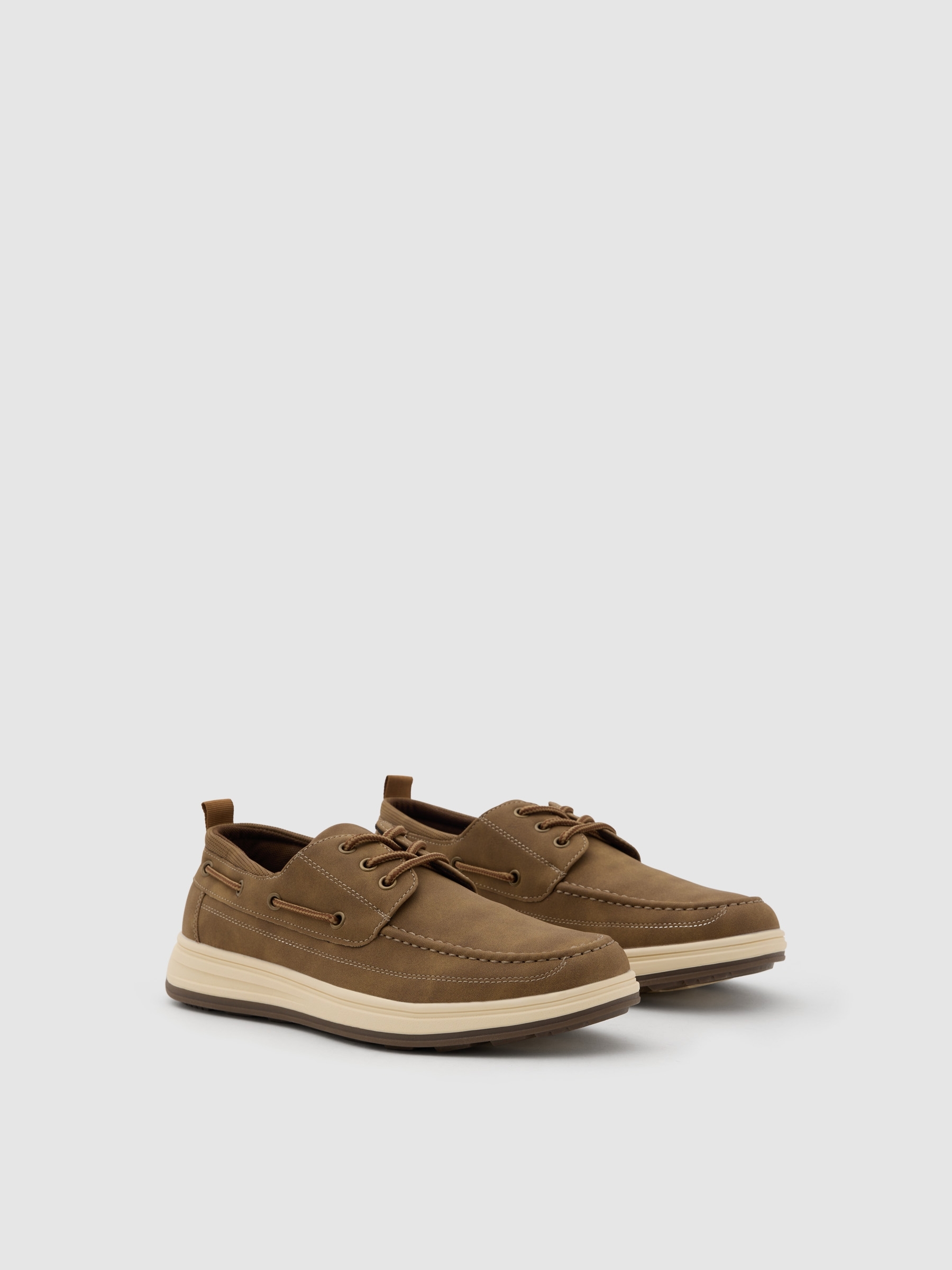 Boat shoe synthetic leather rubber sole dark brown