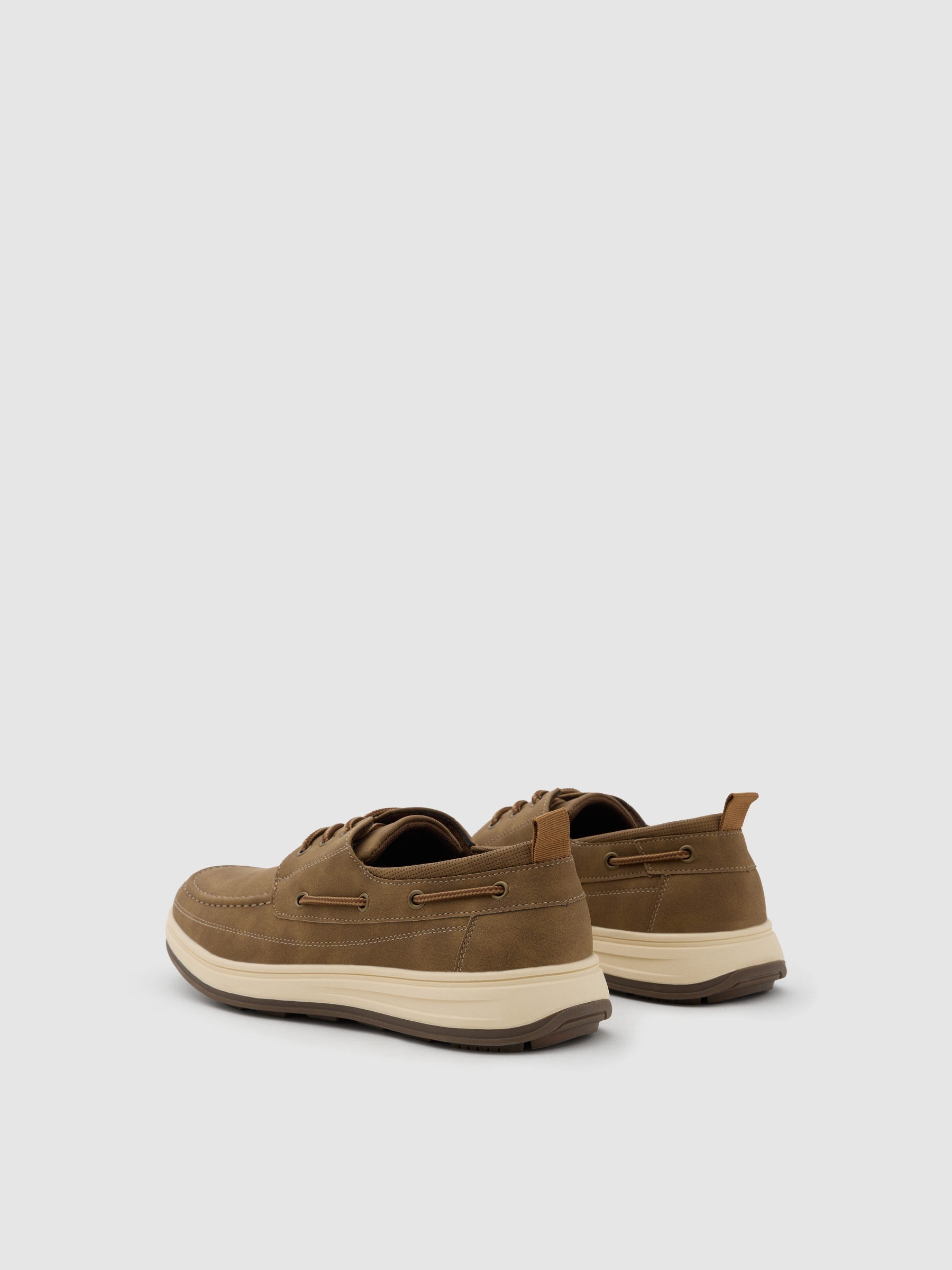Boat shoe synthetic leather rubber sole dark brown