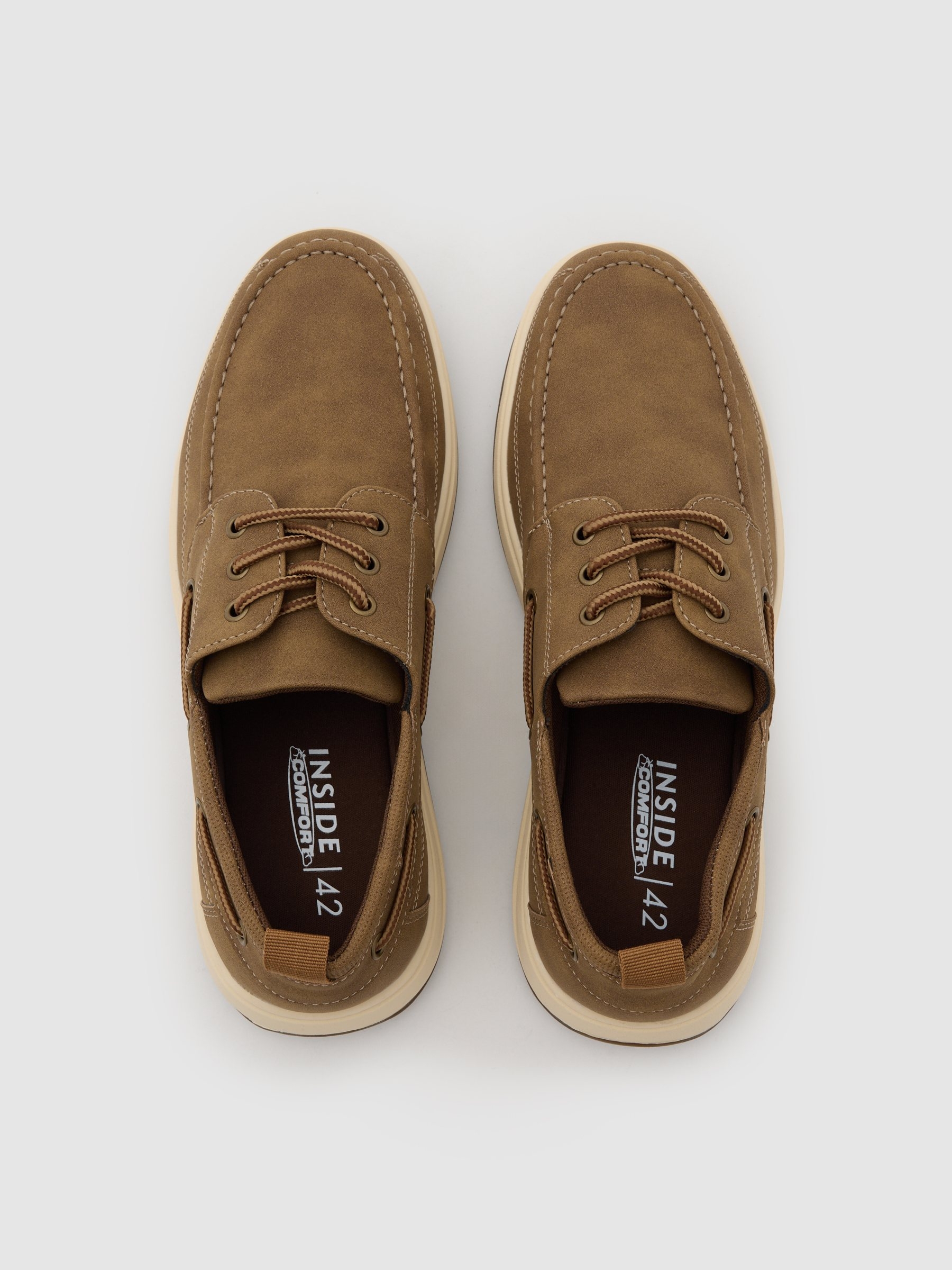 Boat shoe synthetic leather rubber sole dark brown