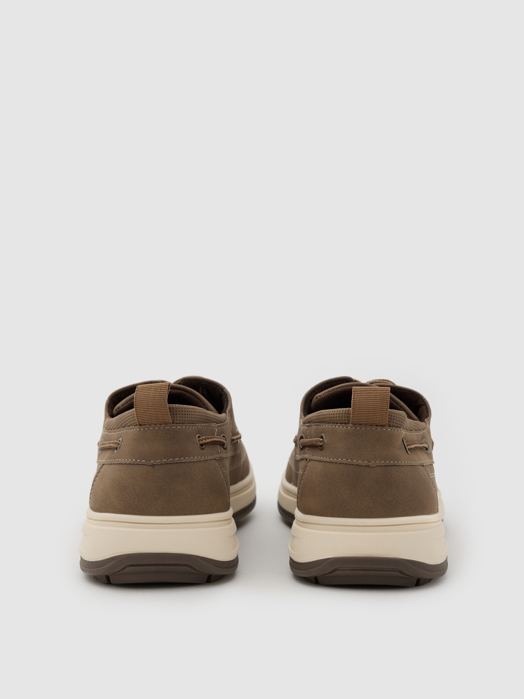 Boat shoe synthetic leather rubber sole dark brown
