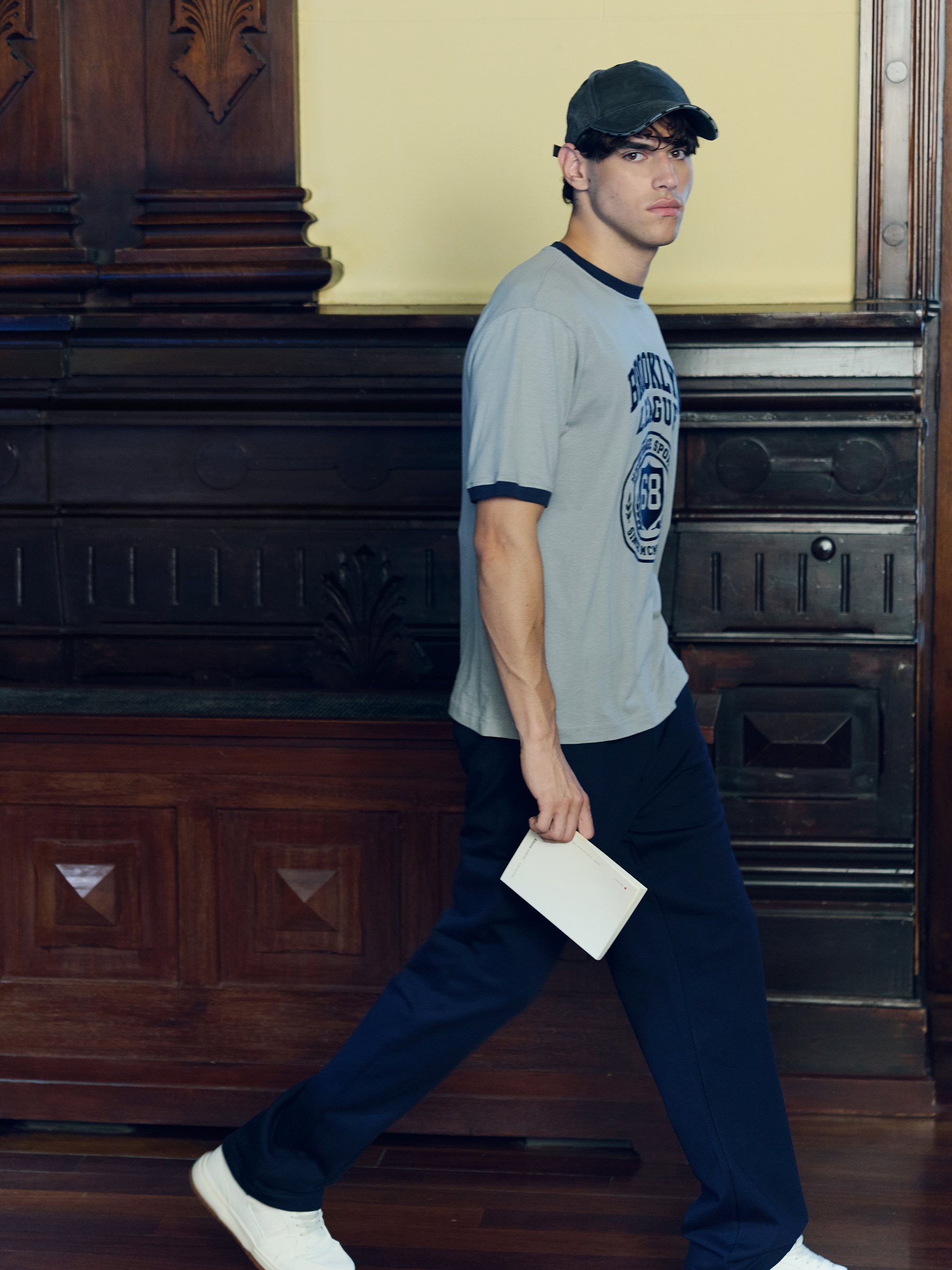 High-rise regular fleece joggers navy front view
