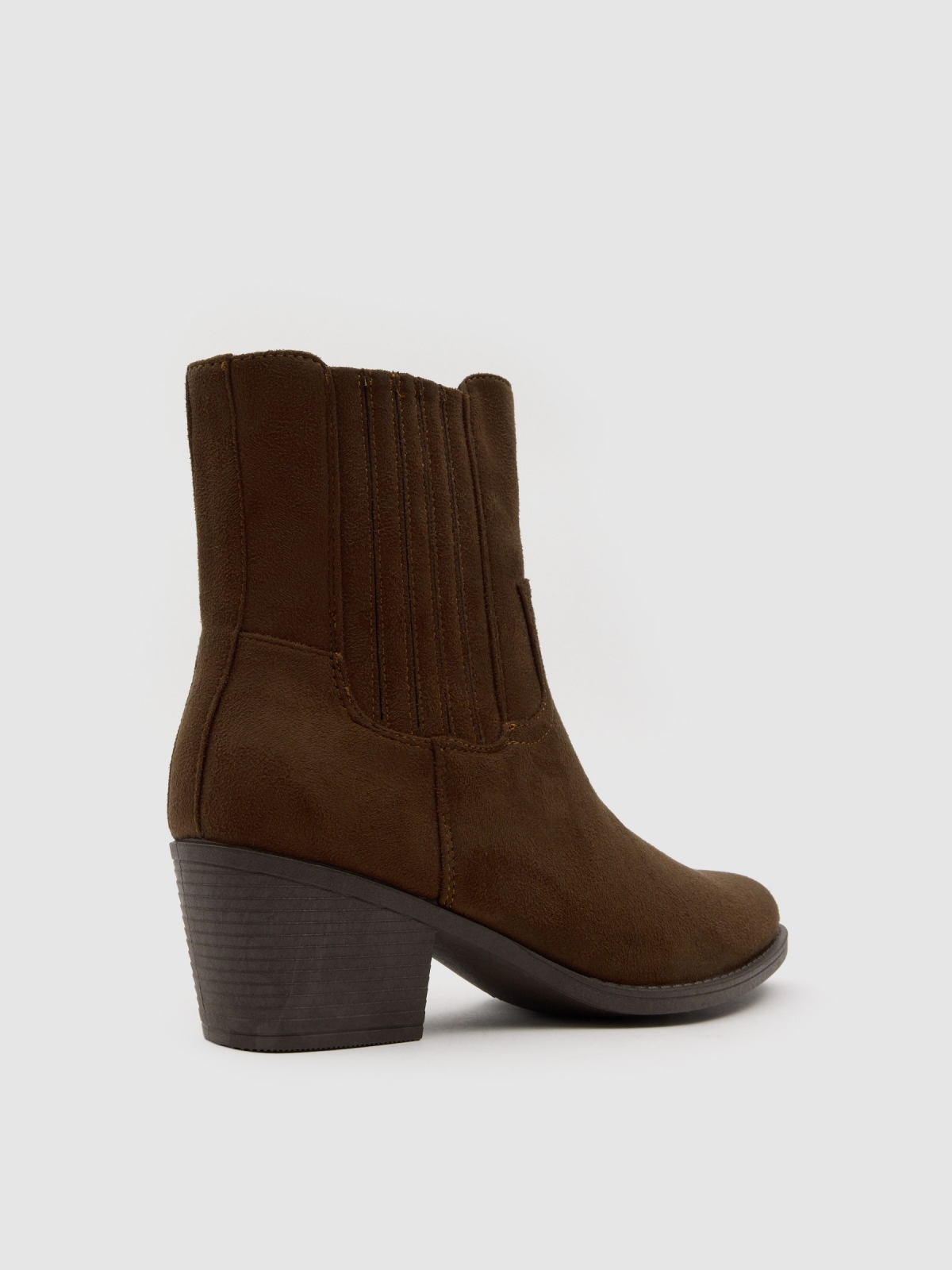 Elastic cowboy ankle boot wide heel brown zenithal view