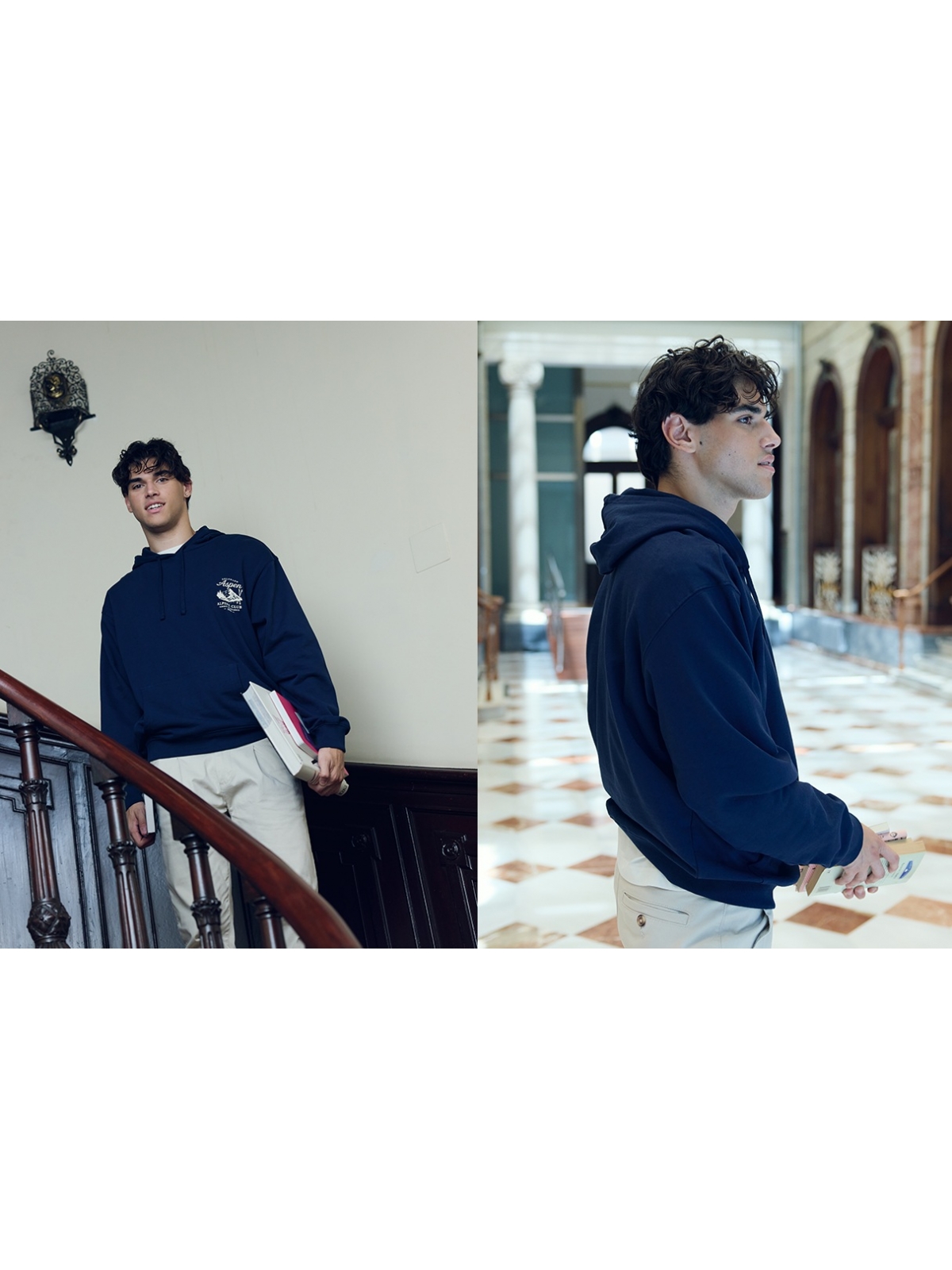 %NewExtra% Zip-up fleece hoodie text navy