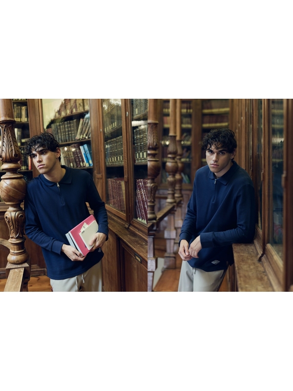  Polo oversized de manga longa liso azul marinho