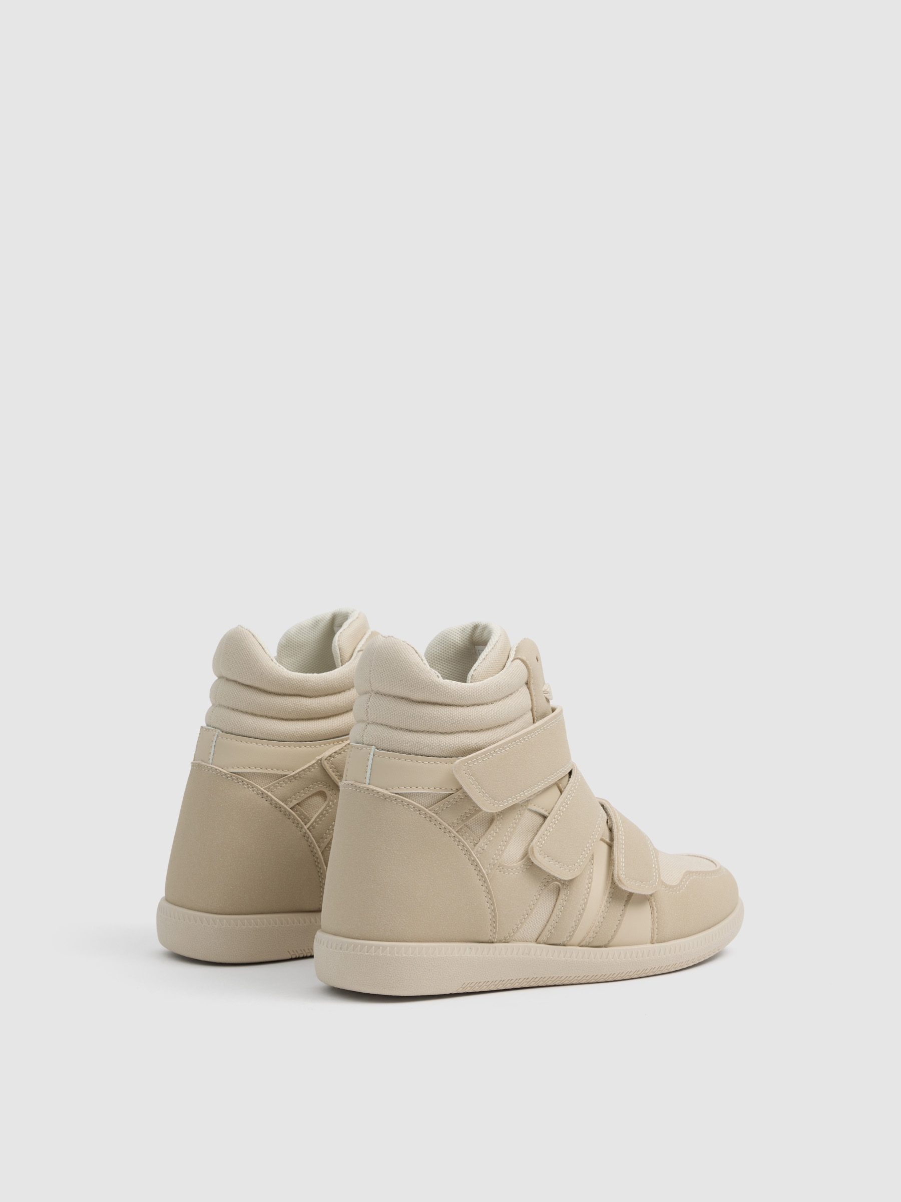 Sports wedge ankle boot with Velcro straps beige