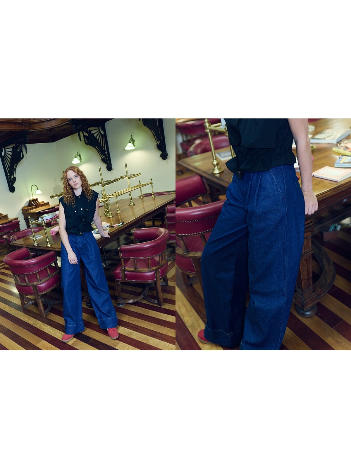 %NewExtra% Wide-leg jeans with pleats dark blue