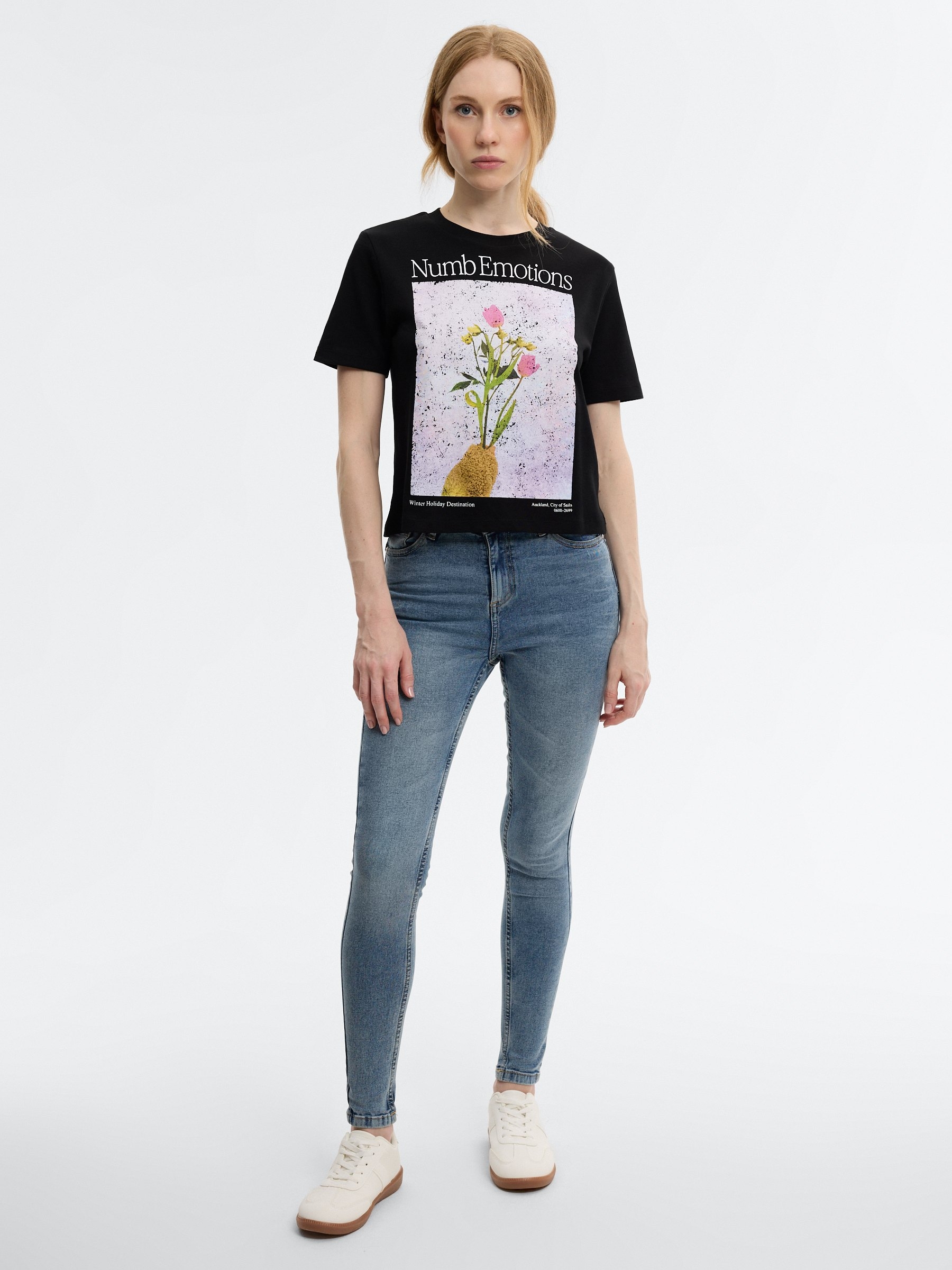 Jeans mid rise skinny push up azul claro vista geral frontal
