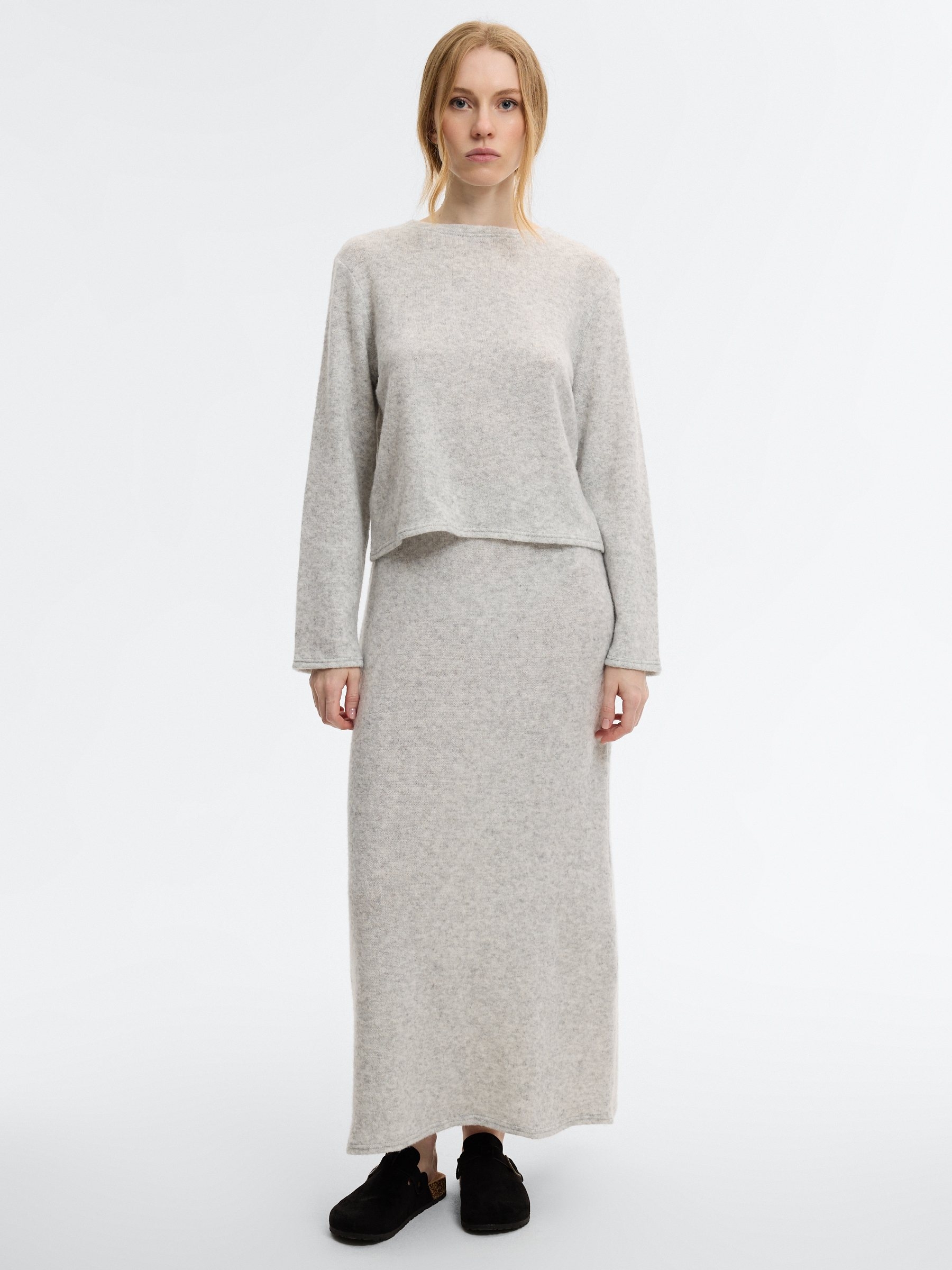 Soft knit midi skirt off white middle front view