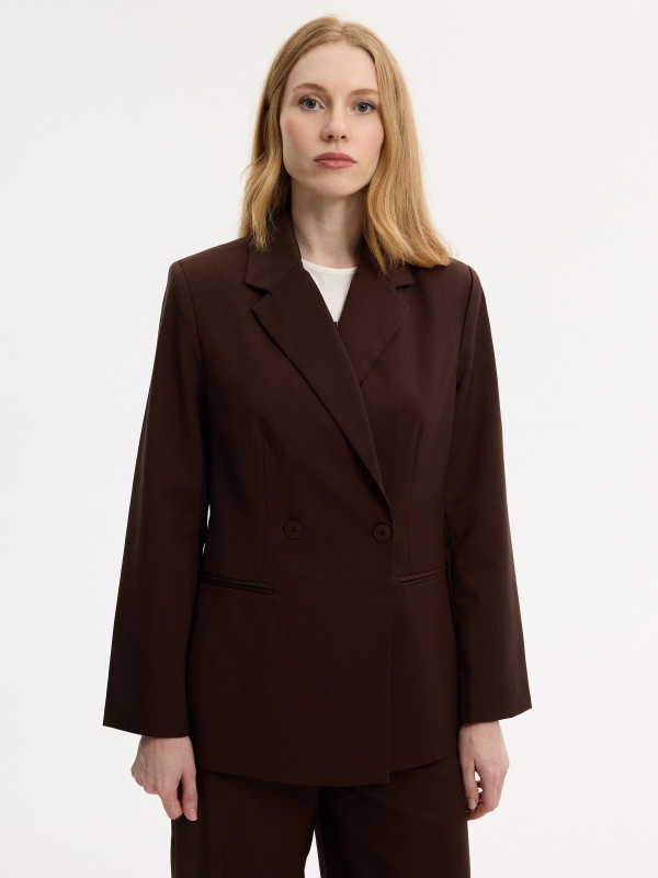 Americana cruzada slim fit chocolate vista media frontal