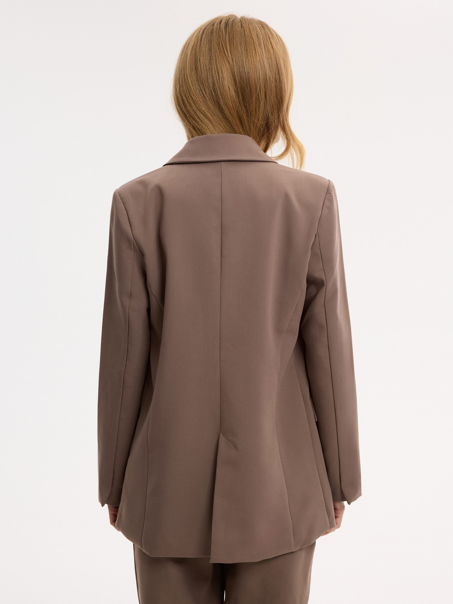 Plain double-breasted blazer taupe middle front view