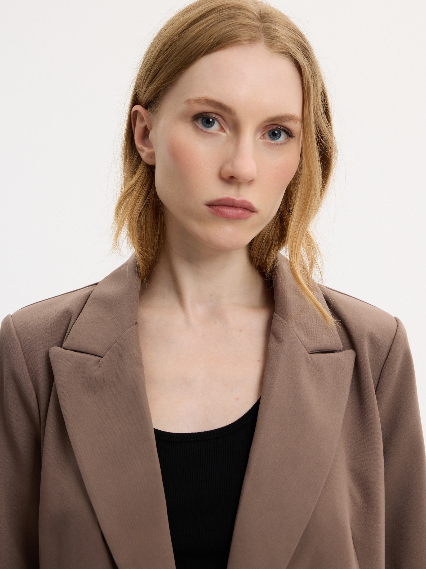 Plain double-breasted blazer taupe middle front view