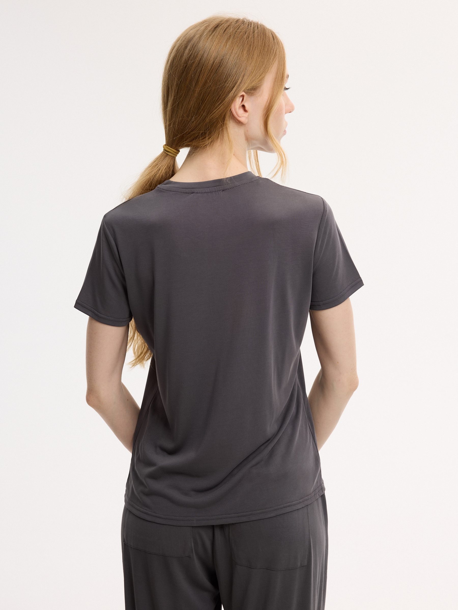 Modal crew neck T-shirt dark grey middle front view
