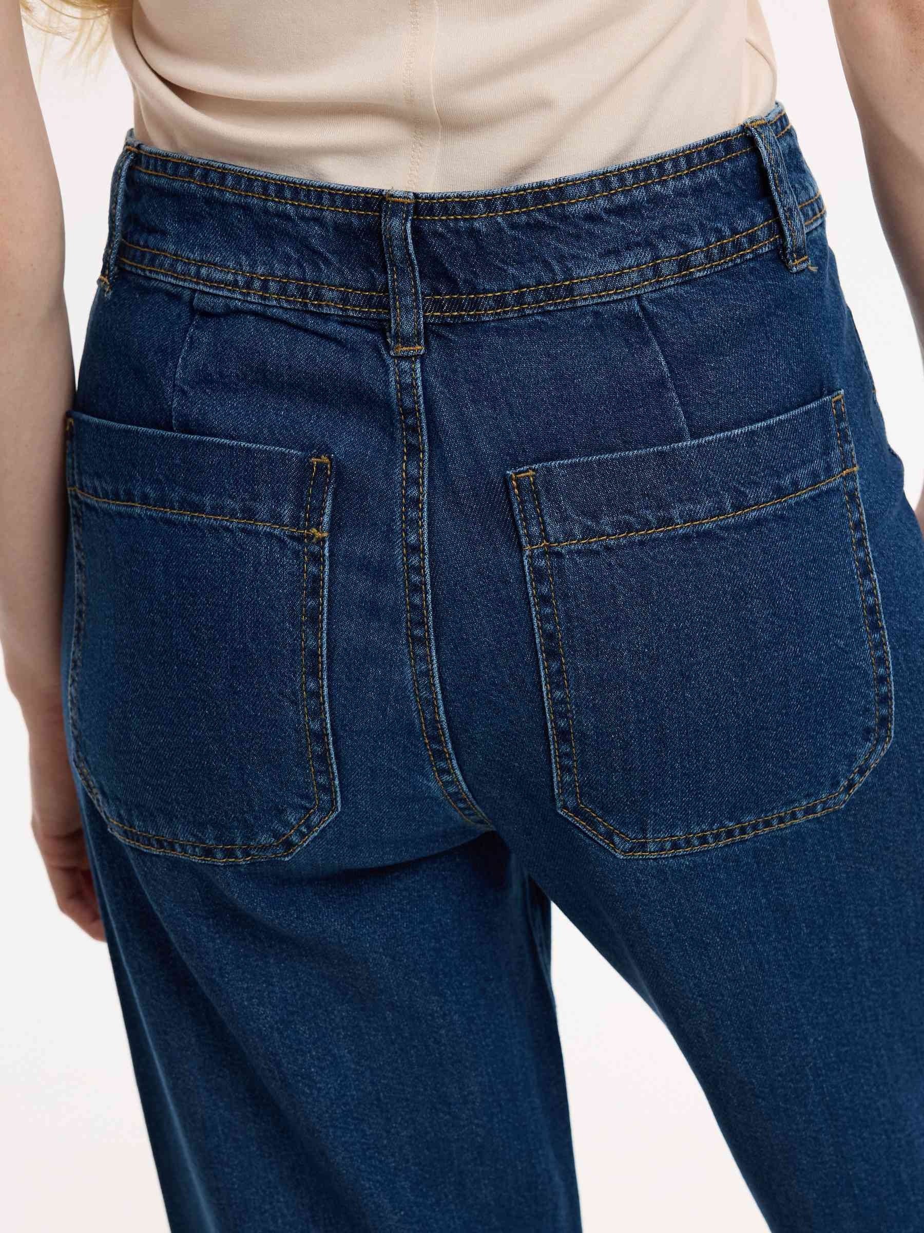 High-waisted multi-pocket wide-leg jeans blue front view