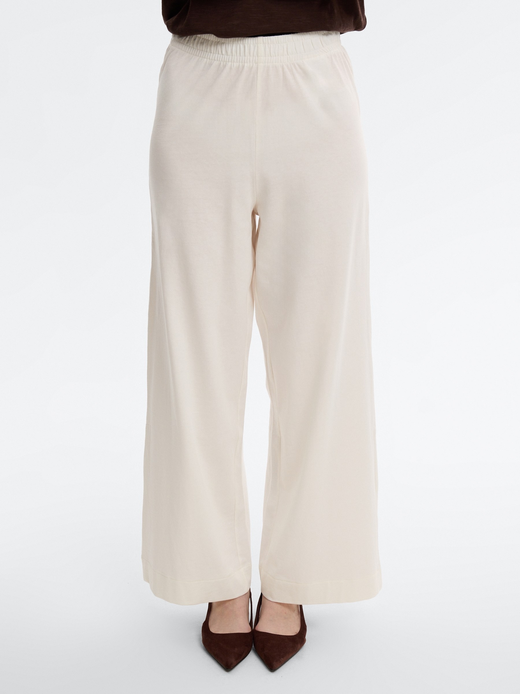 Pantalón fluido algodón tiro alto blanco roto vista general frontal