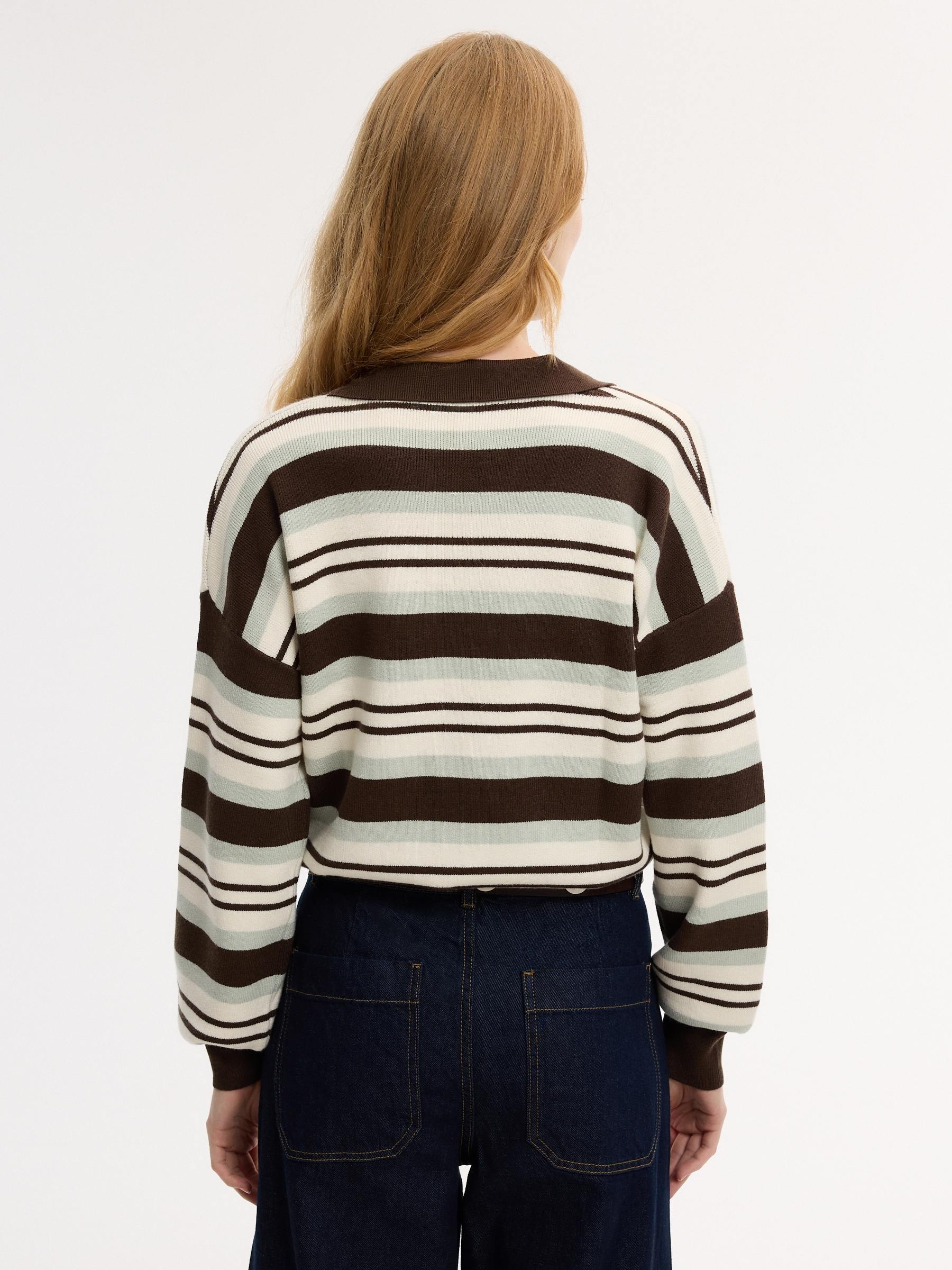 Jersey cuello polo rayas tricotosa chocolate vista media frontal