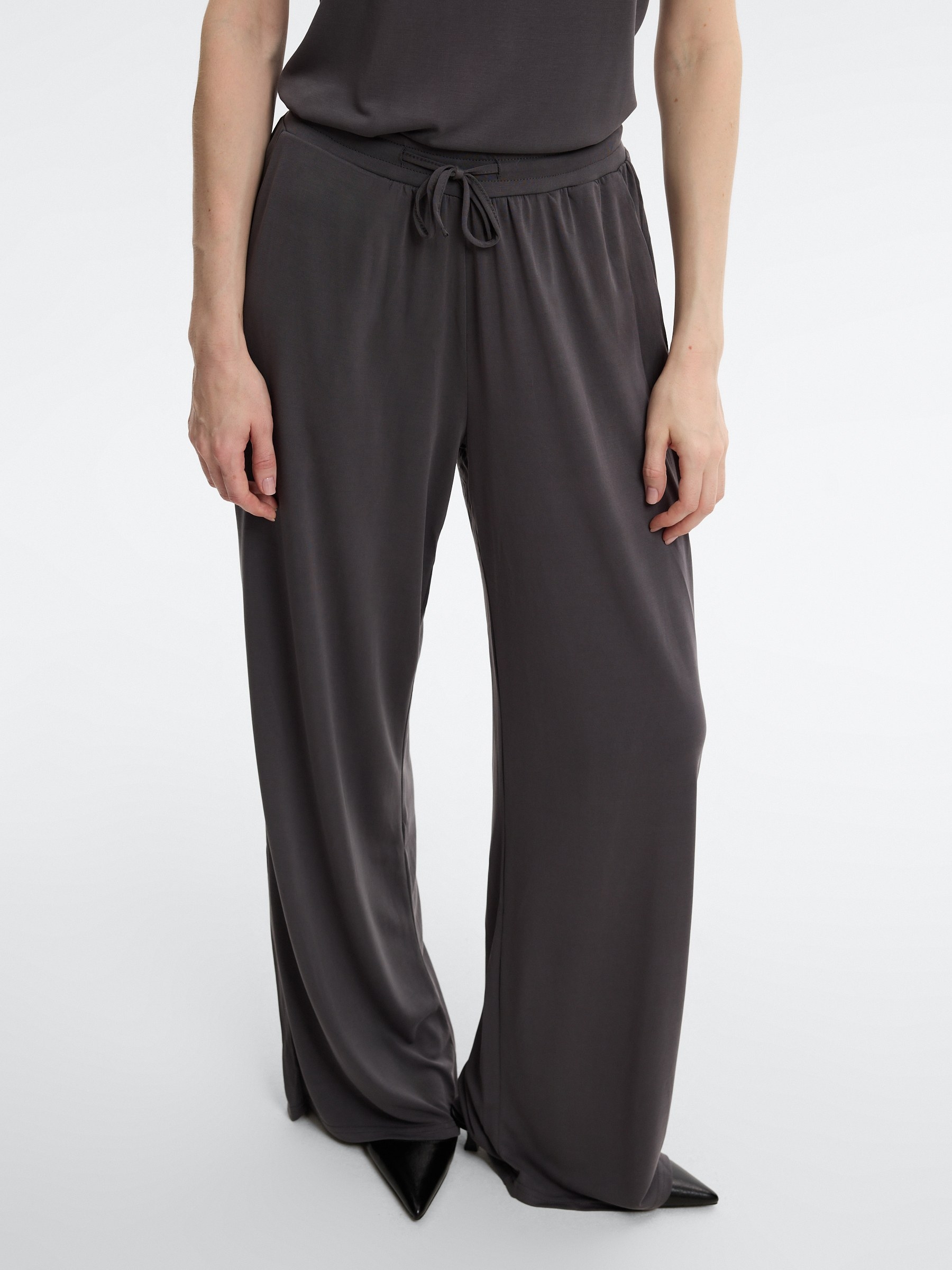 Calça de moletom wide leg melange claro vista geral frontal