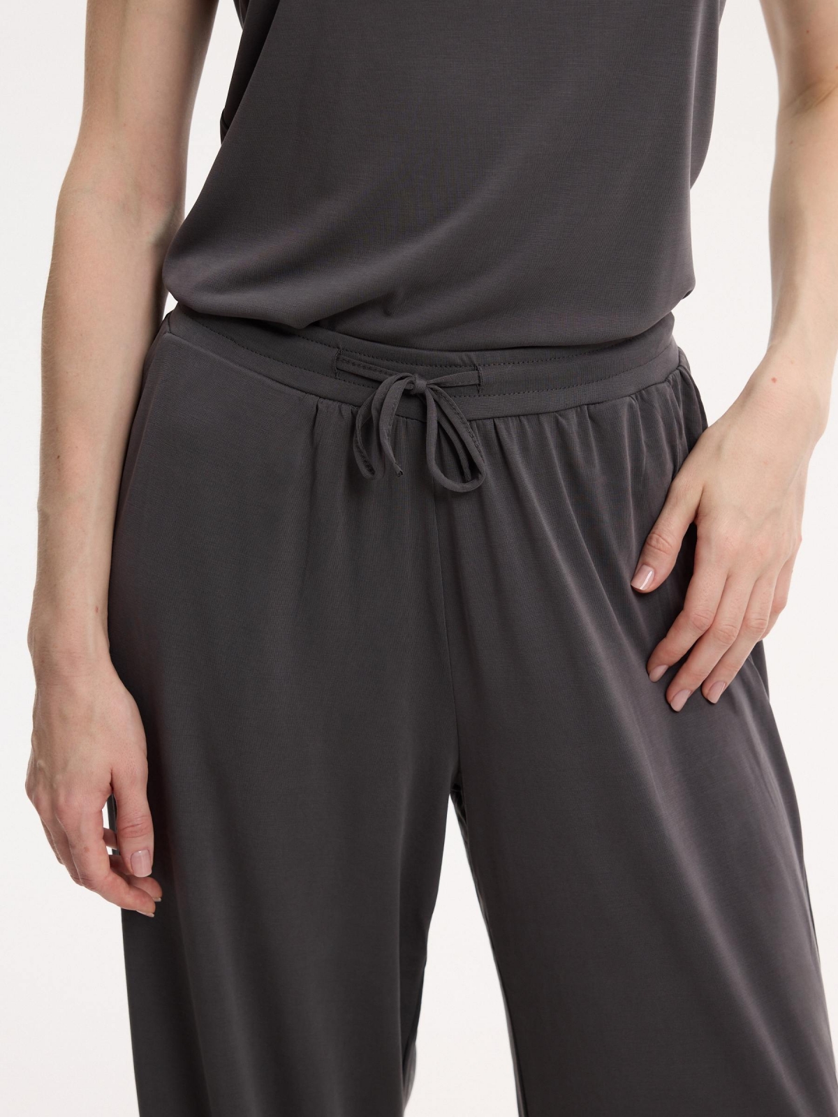Calça de moletom wide leg melange claro vista detalhe