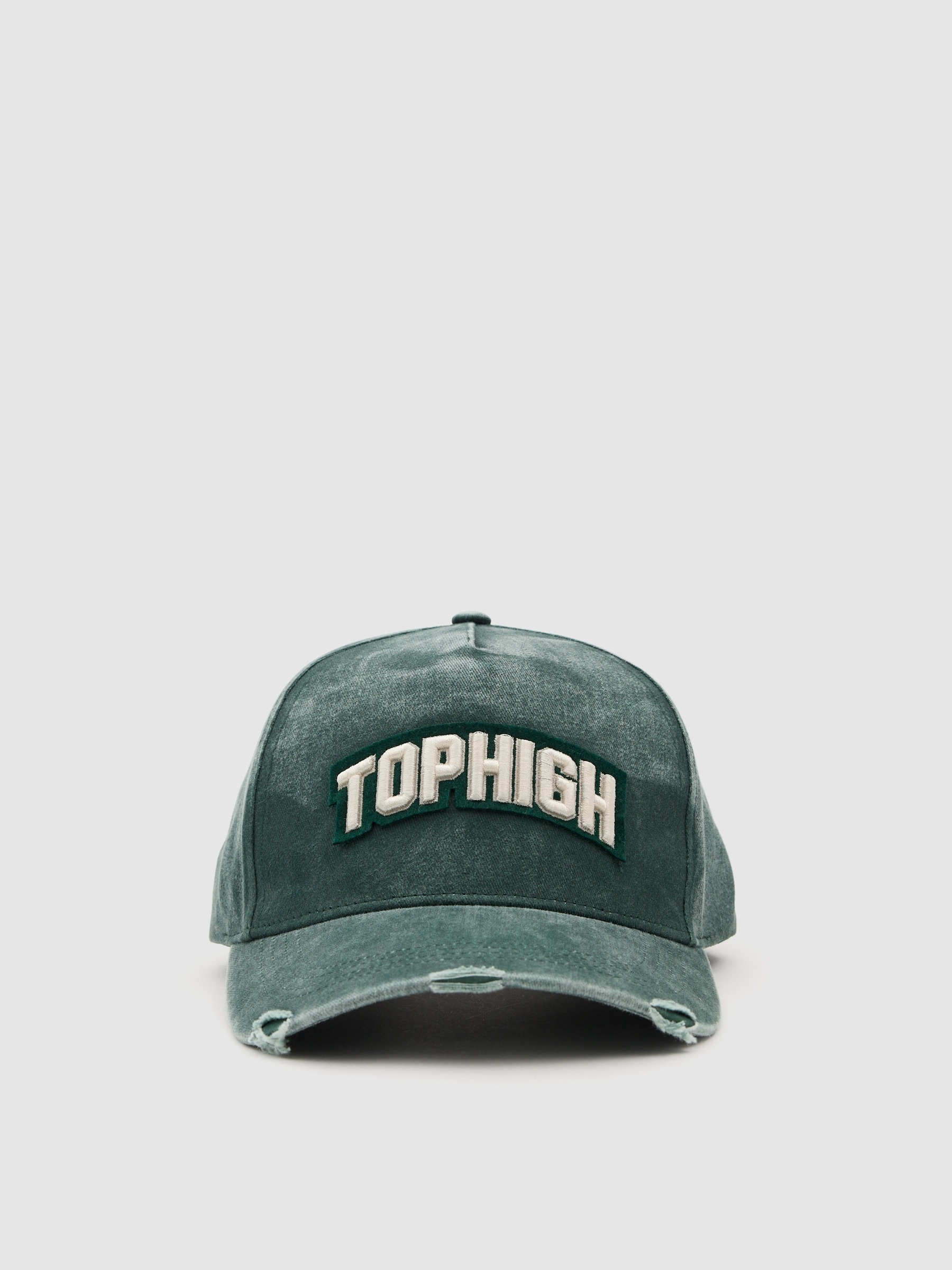Gorra baseball Tophigh desgastada verde vista lateral frontal 45º