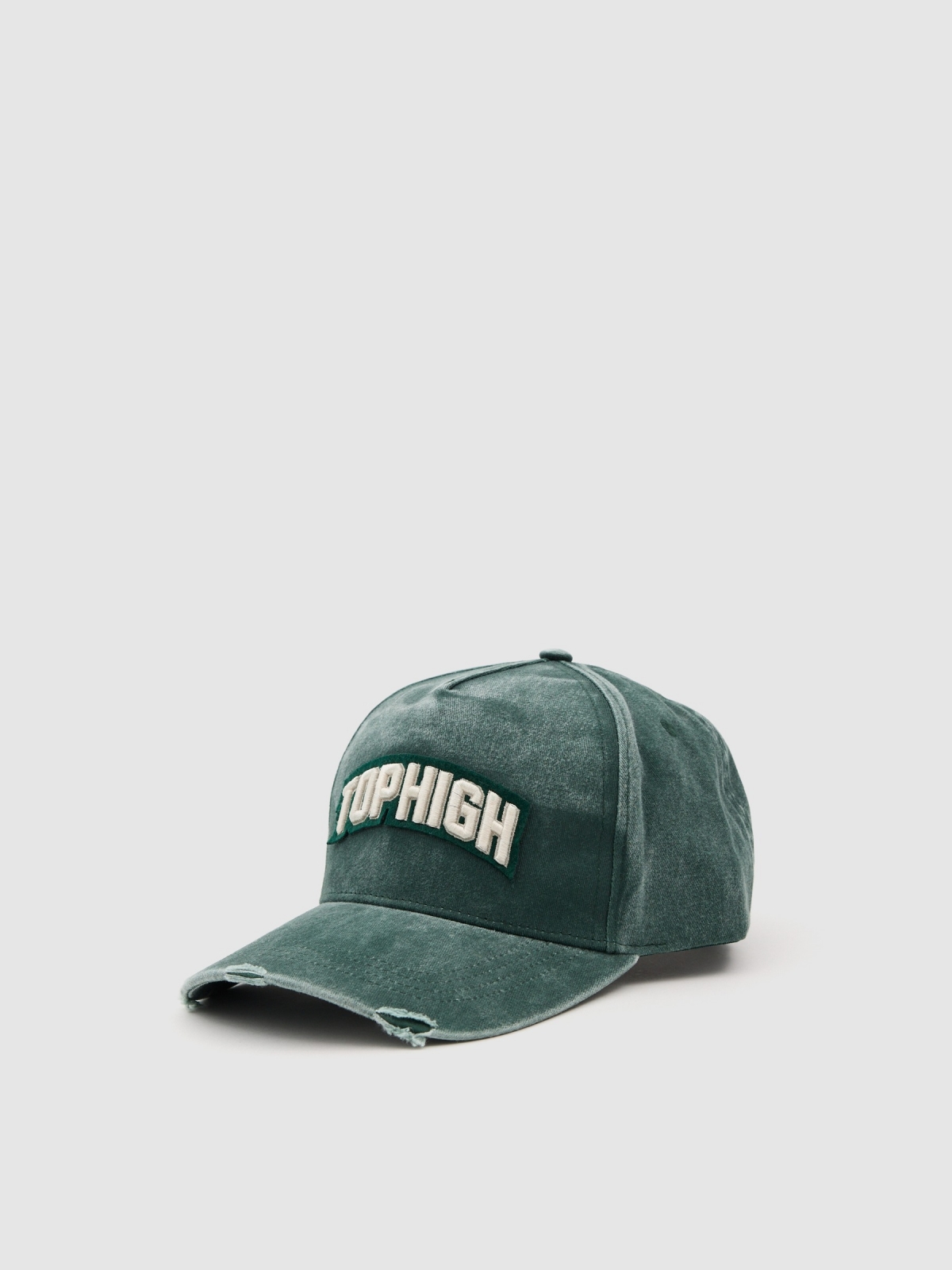 Gorra baseball Tophigh desgastada verde vista lateral trasera 45º